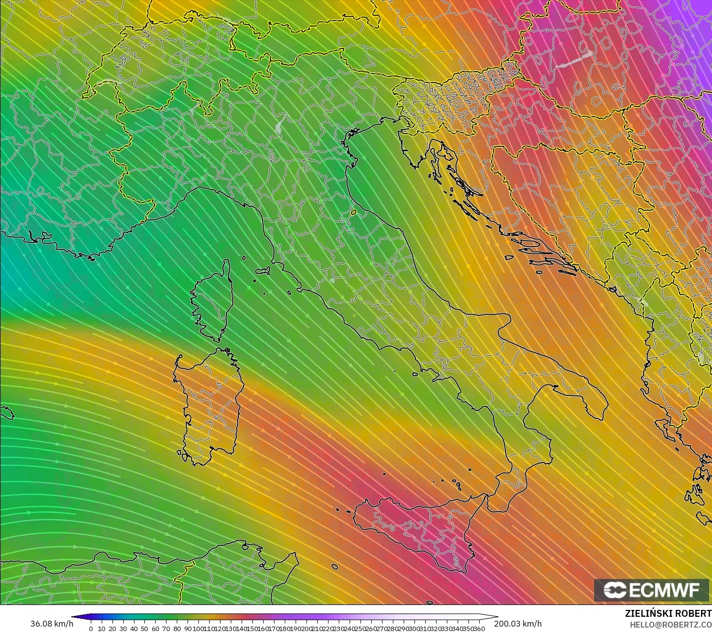 ECMWF IFS 0.25° modelo - Italia, Viento a 300 hPa (corriente en chorro)
