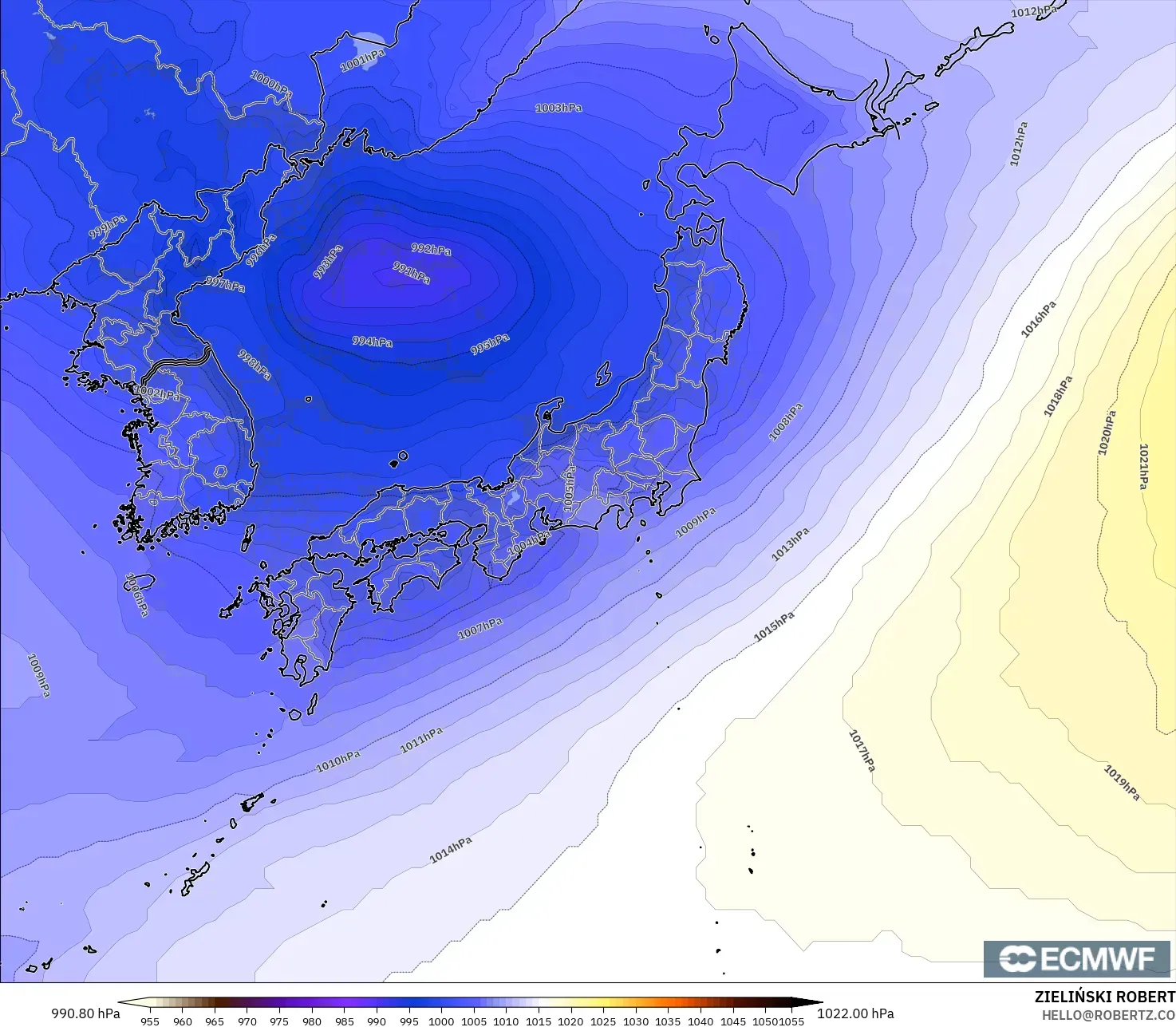 ECMWF IFS 0.25° modelo - Japón, Presión