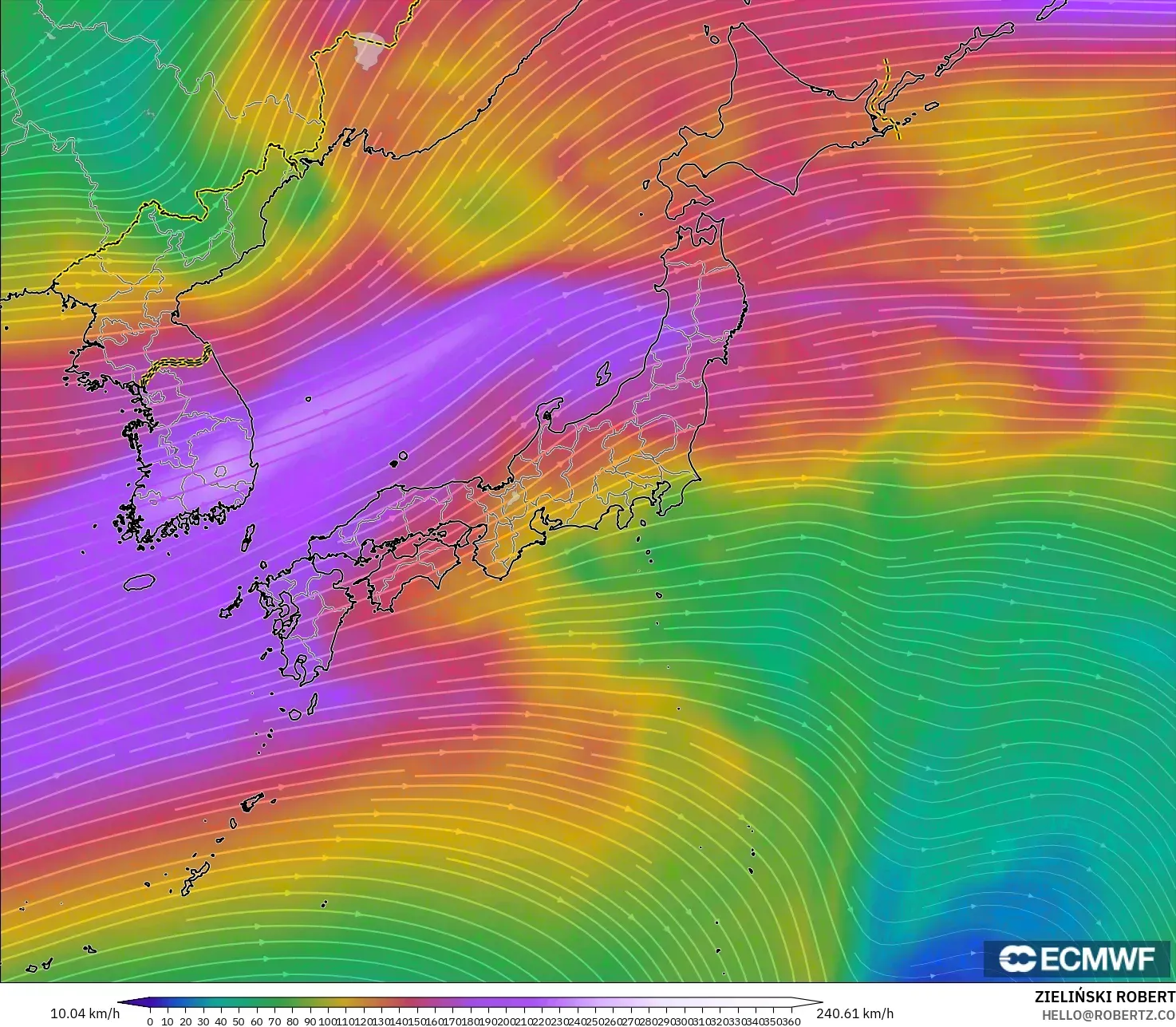 ECMWF IFS 0.25° modelo - Japón, Viento a 300 hPa (corriente en chorro)