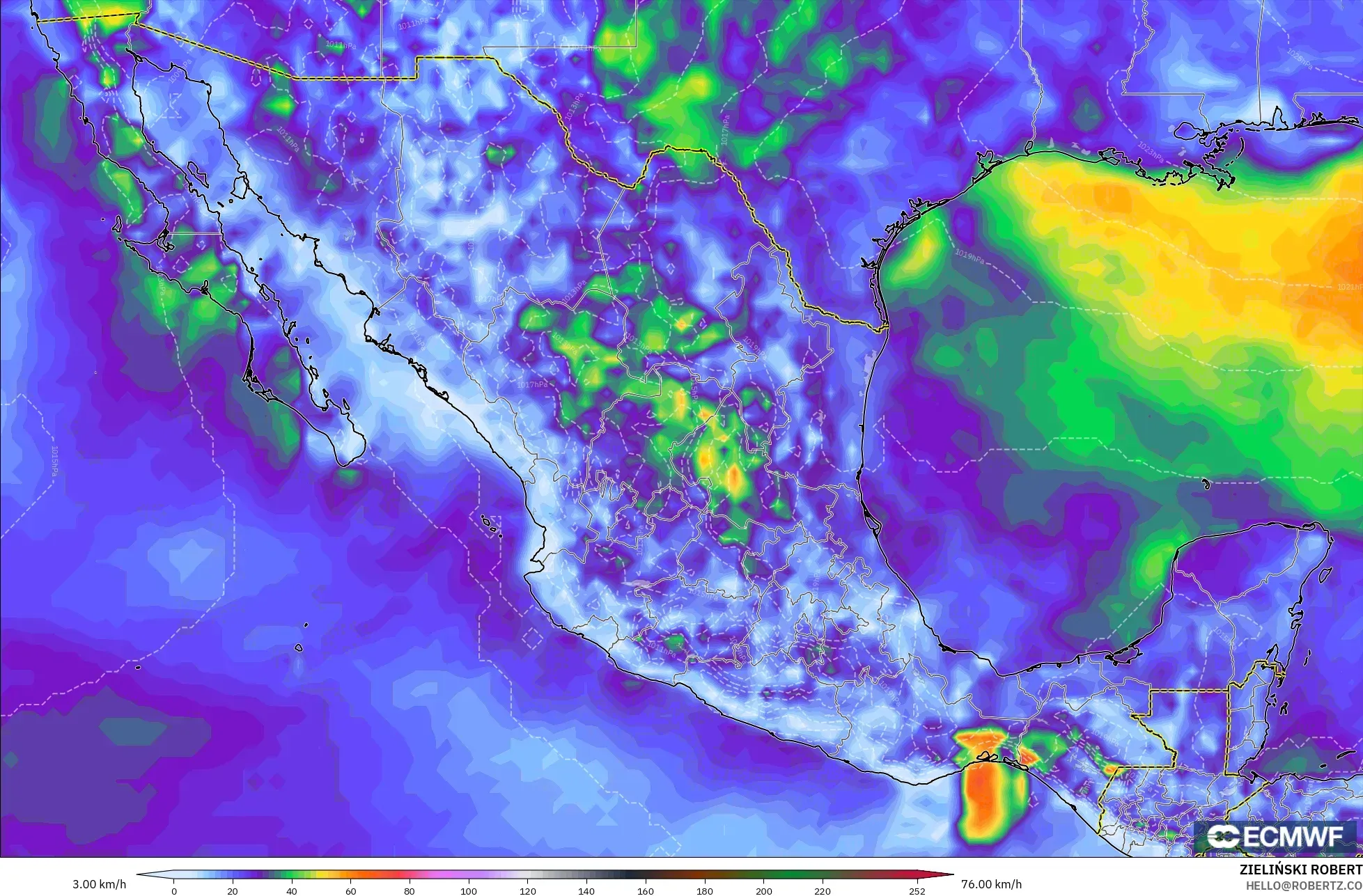 ECMWF IFS 0.25° modelo - México, Ráfagas de viento