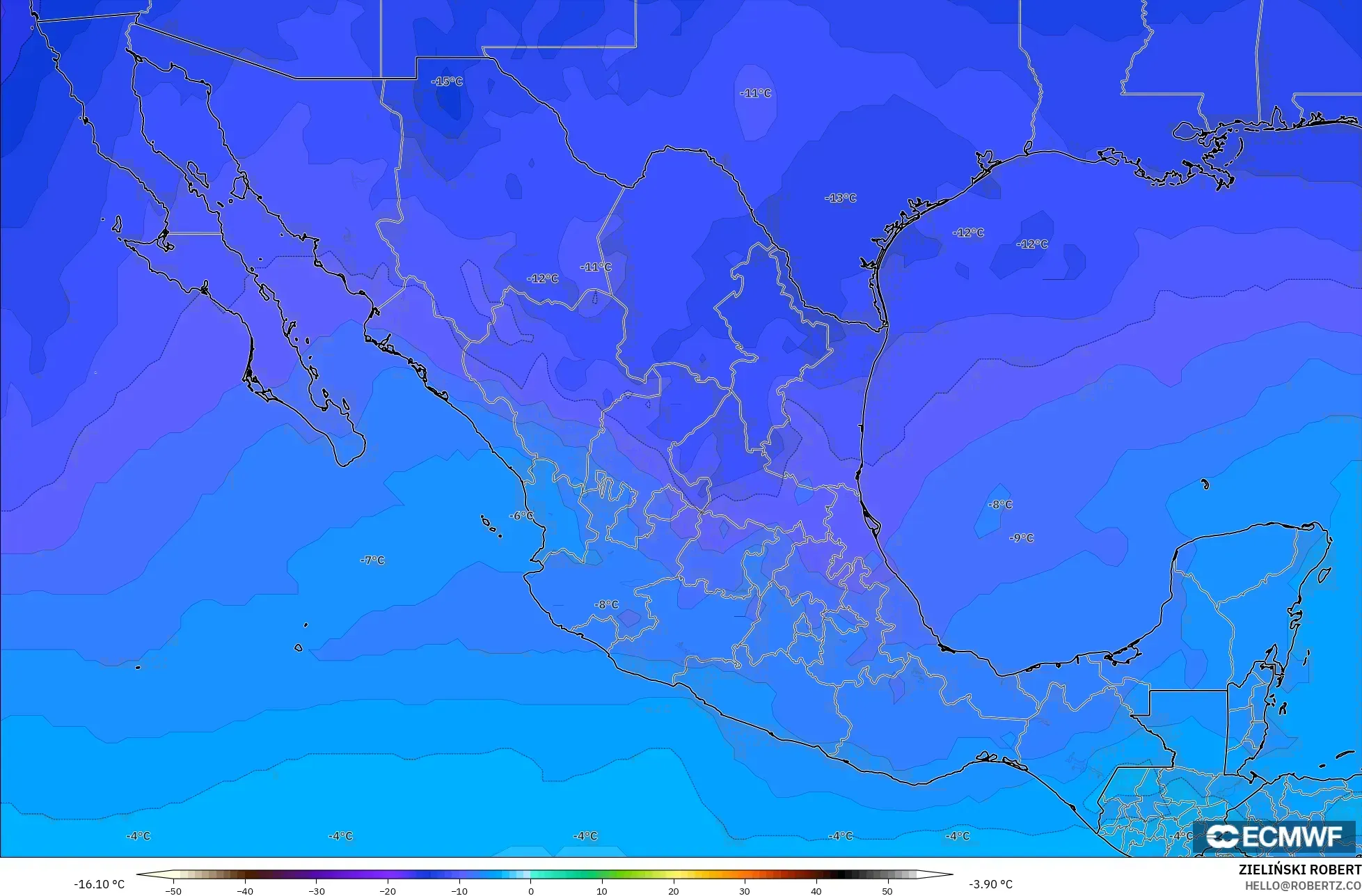 ECMWF IFS 0.25° modelo - México, Temperatura a 500 hPa