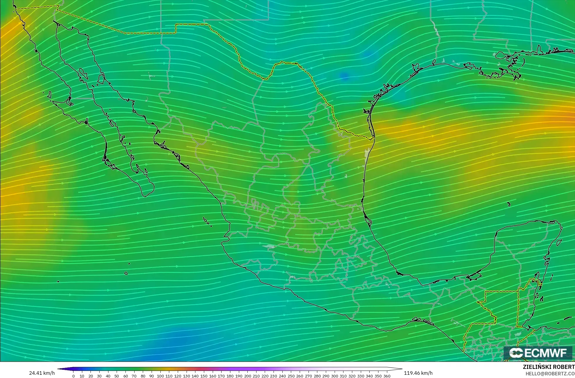 ECMWF IFS 0.25° modelo - México, Viento a 300 hPa (corriente en chorro)