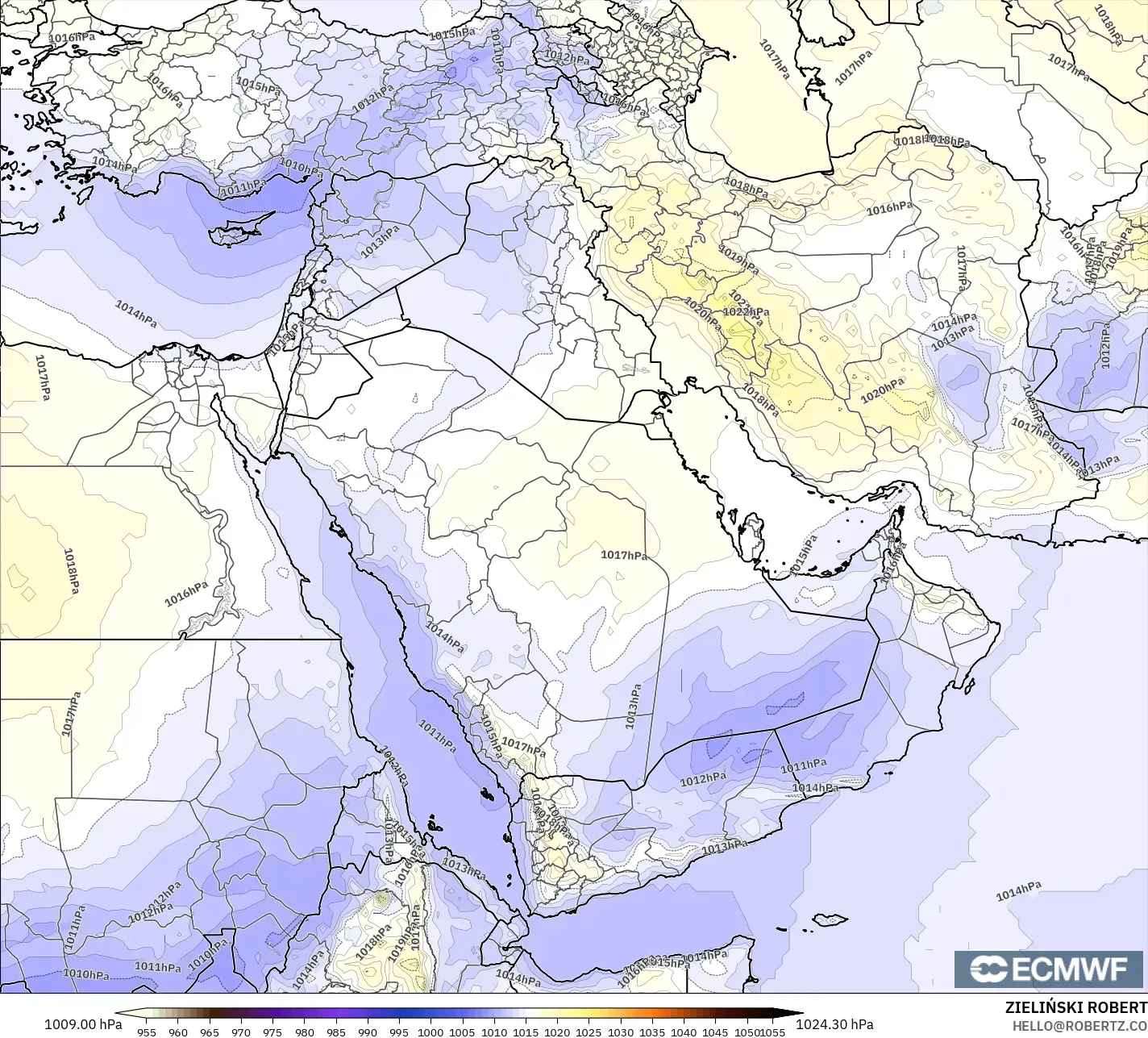 ECMWF IFS 0.25° modelo - Oriente Medio, Presión