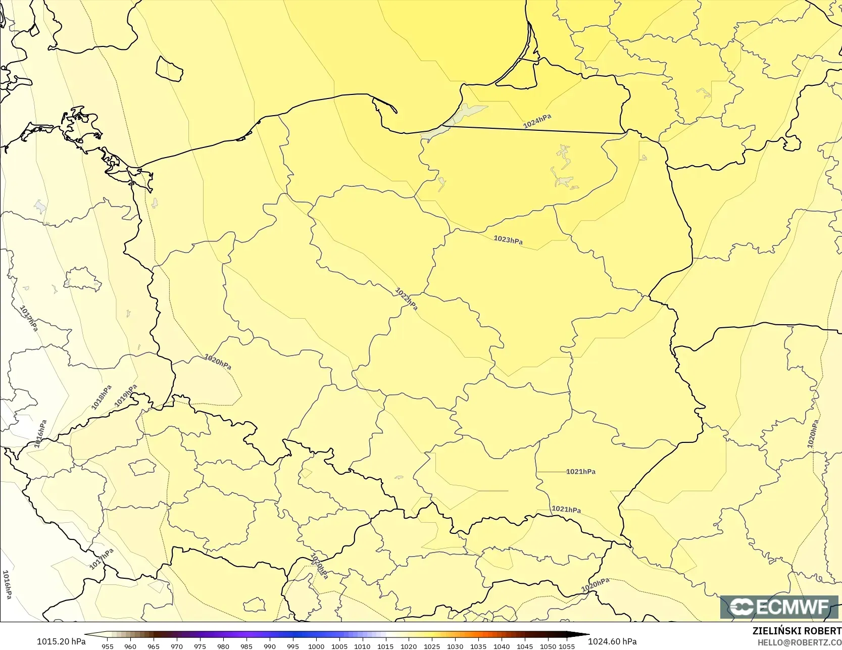ECMWF IFS 0.25° modelo - Polonia, Presión