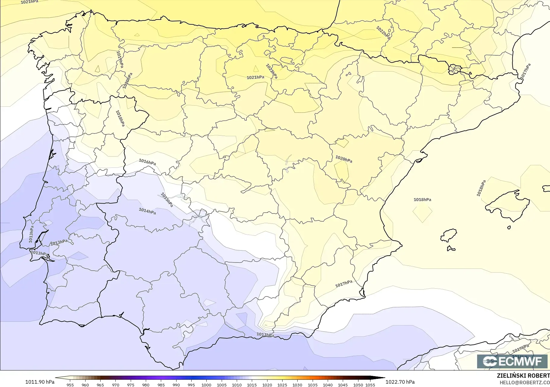 ECMWF IFS 0.25° modelo - España, Presión