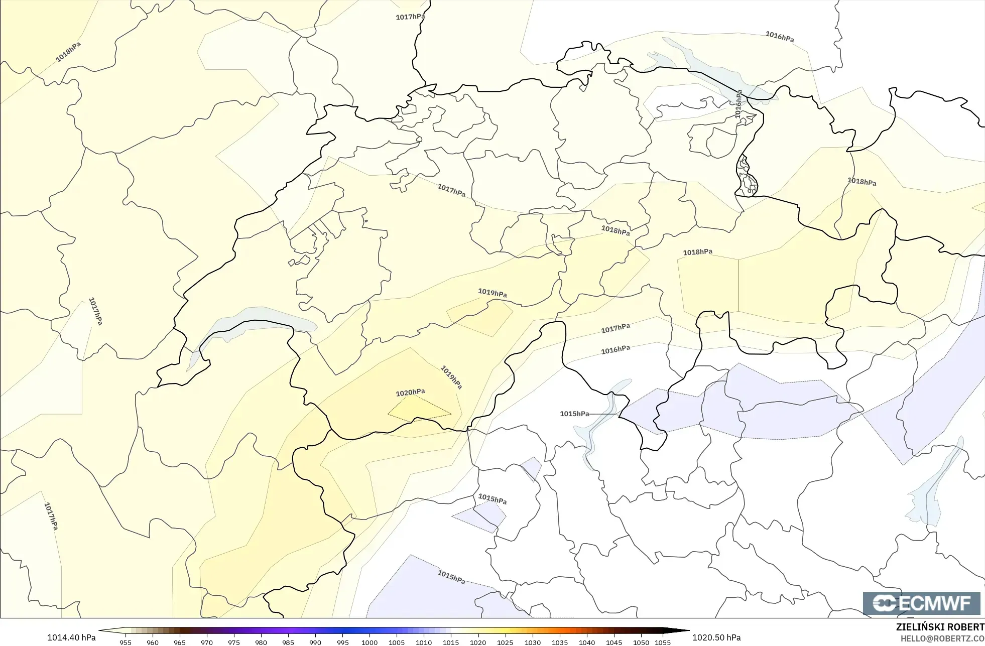 ECMWF IFS 0.25° modelo - Suiza, Presión