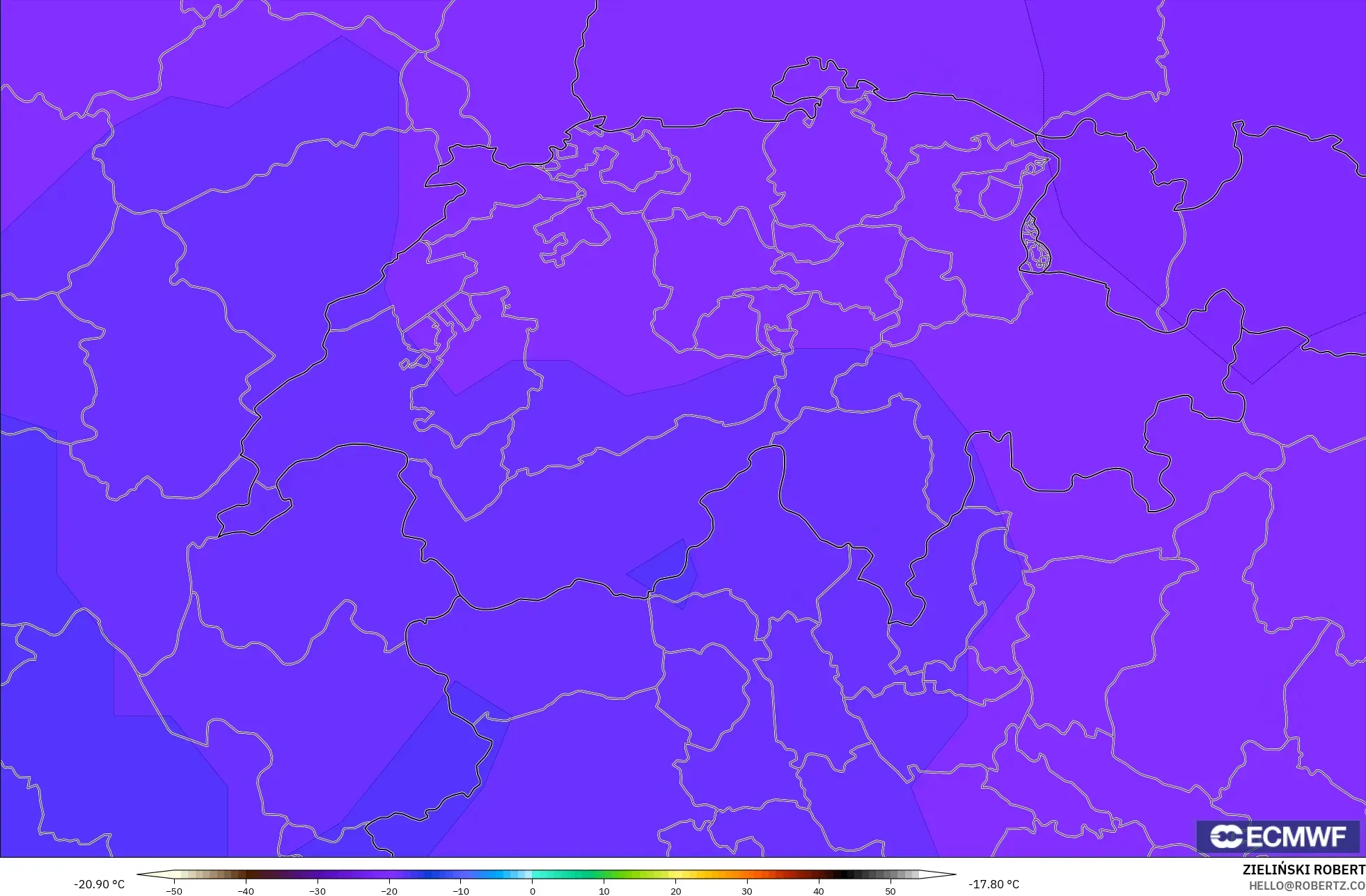 ECMWF IFS 0.25° modelo - Suiza, Temperatura a 500 hPa