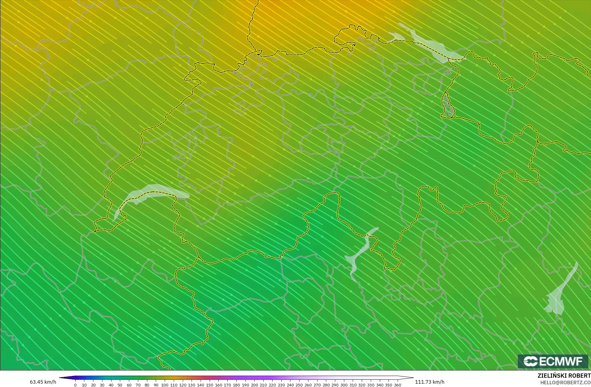 ECMWF IFS 0.25° modelo - Suiza, Viento a 300 hPa (corriente en chorro)