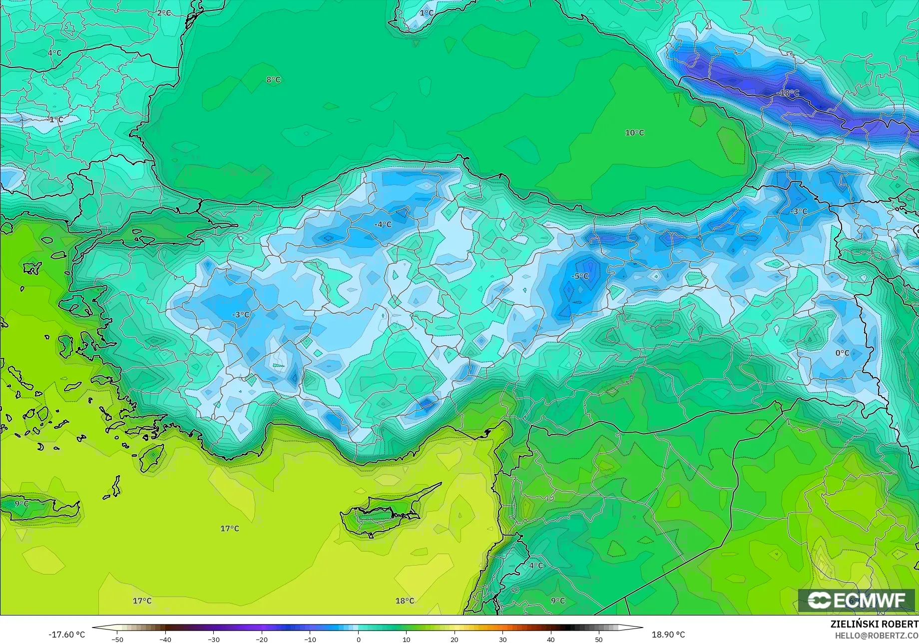 ECMWF IFS 0.25° modelo - Turquía, Temperatura a 2 m