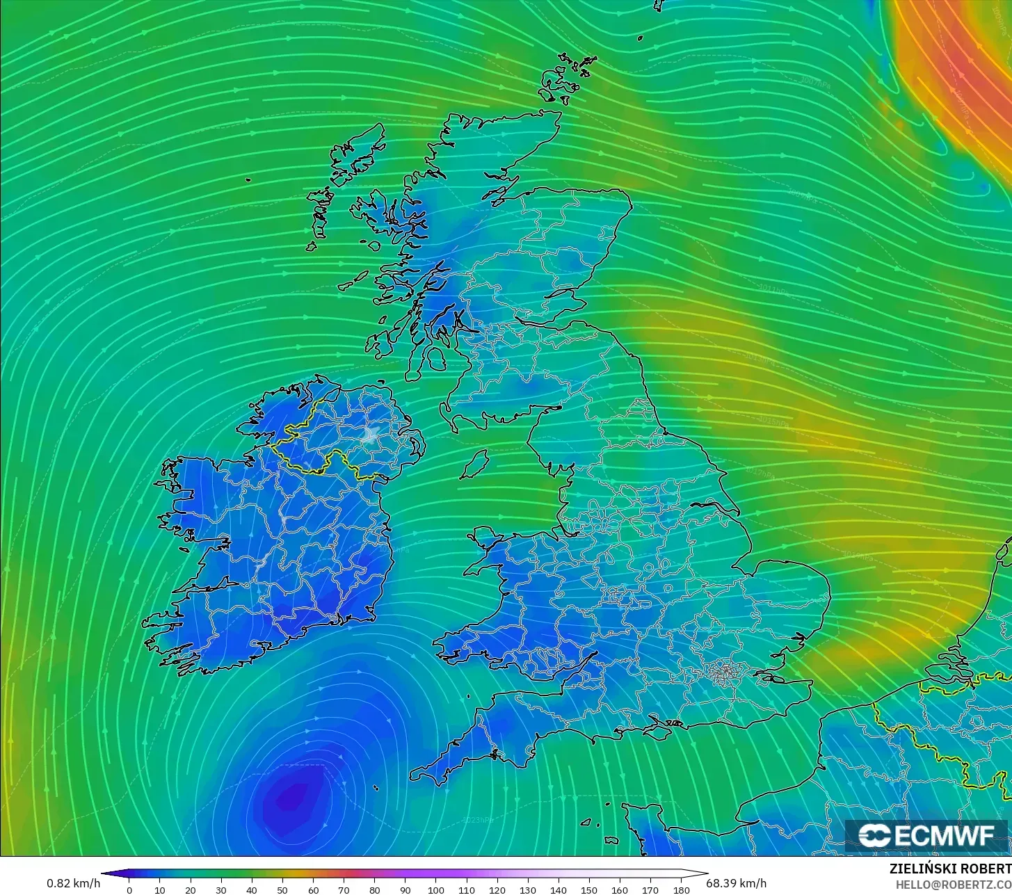 ECMWF IFS 0.25° modelo - Reino Unido, Viento a 10 m