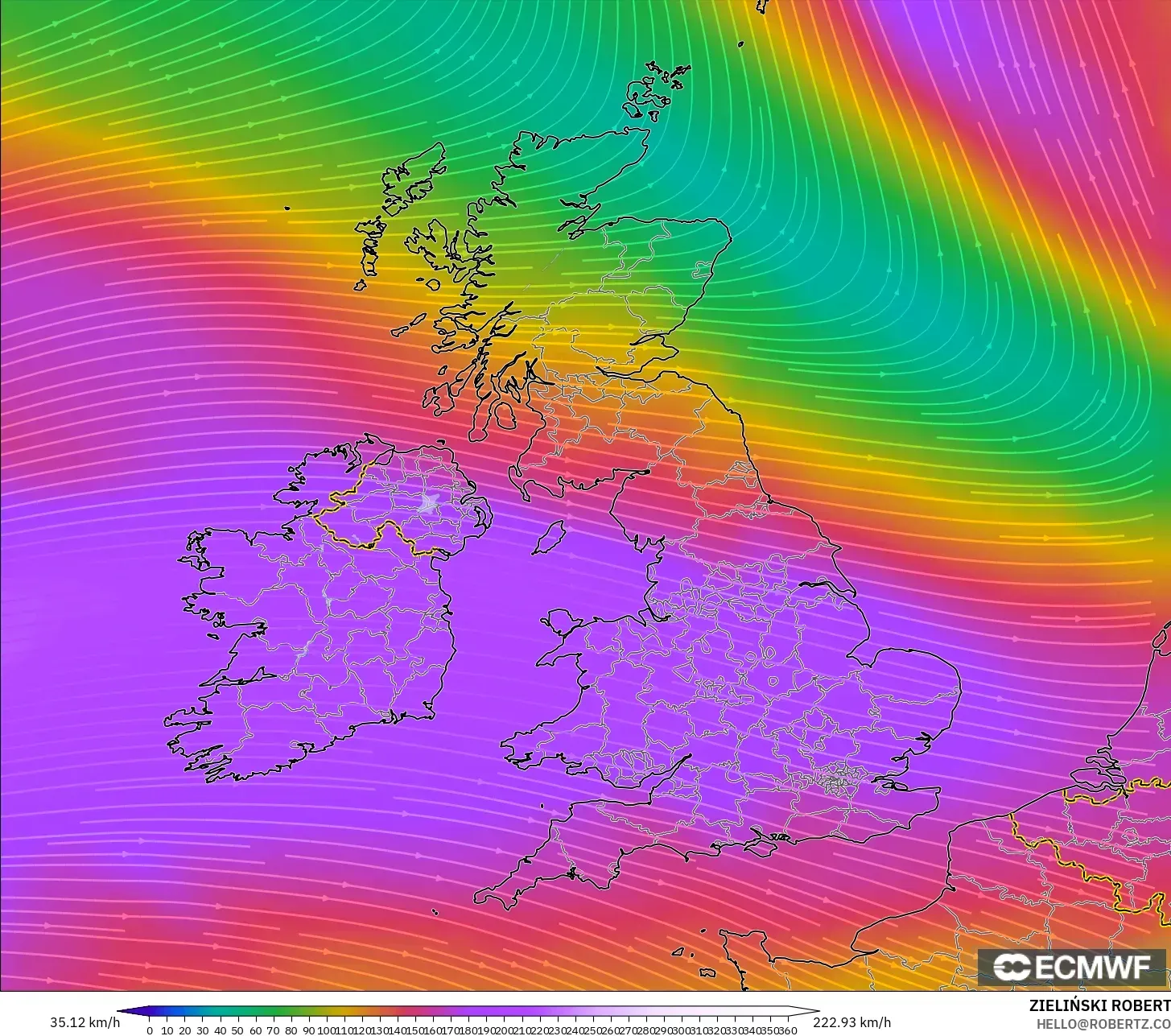ECMWF IFS 0.25° modelo - Reino Unido, Viento a 300 hPa (corriente en chorro)