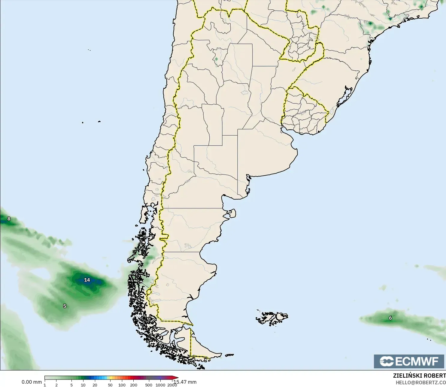 ECMWF IFS 0.25° modelo - Argentina, Acumulación de precipitación