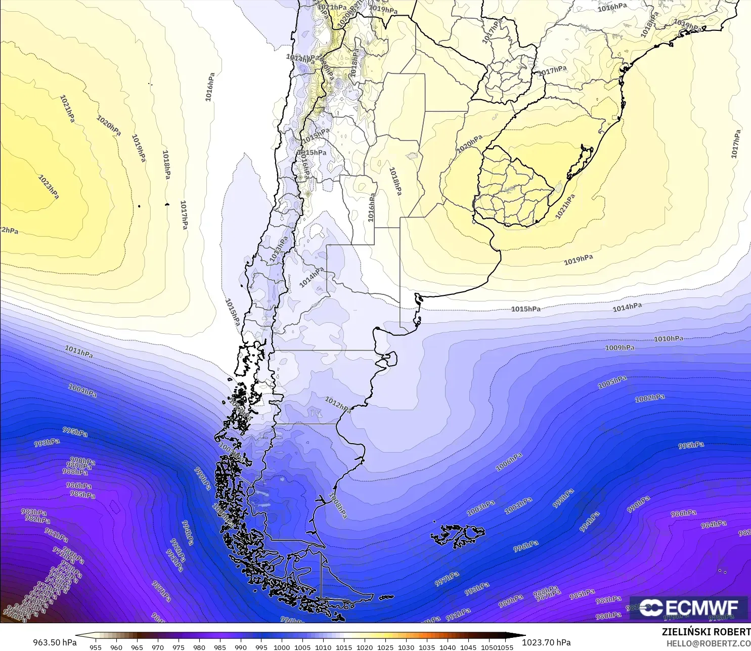 ECMWF IFS 0.25° modelo - Argentina, Presión