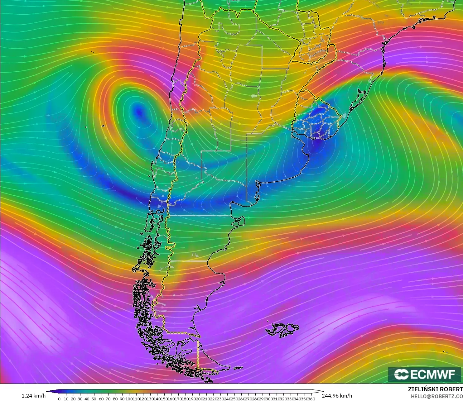 ECMWF IFS 0.25° modelo - Argentina, Viento a 300 hPa (corriente en chorro)