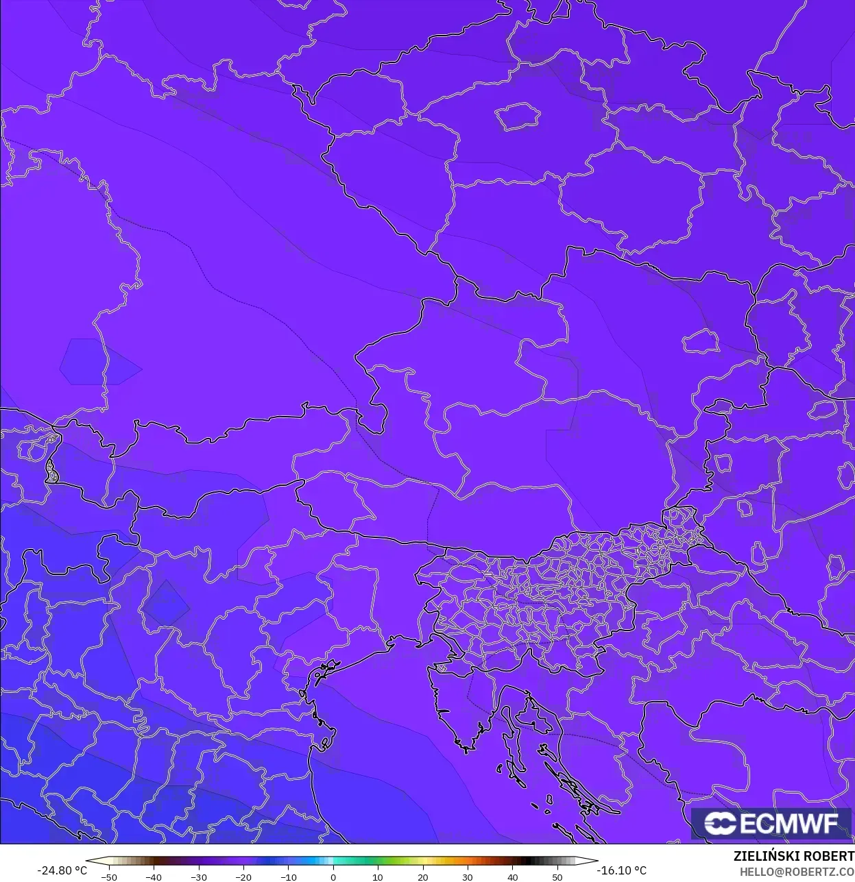 ECMWF IFS 0.25° modelo - Austria, Temperatura a 500 hPa