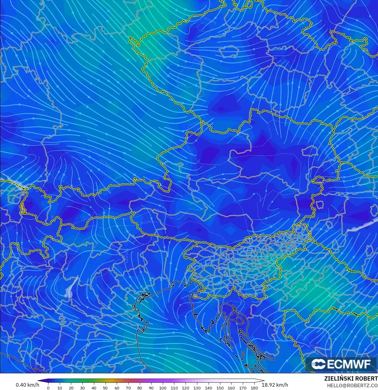 ECMWF IFS 0.25° modelo - Austria, Viento a 10 m