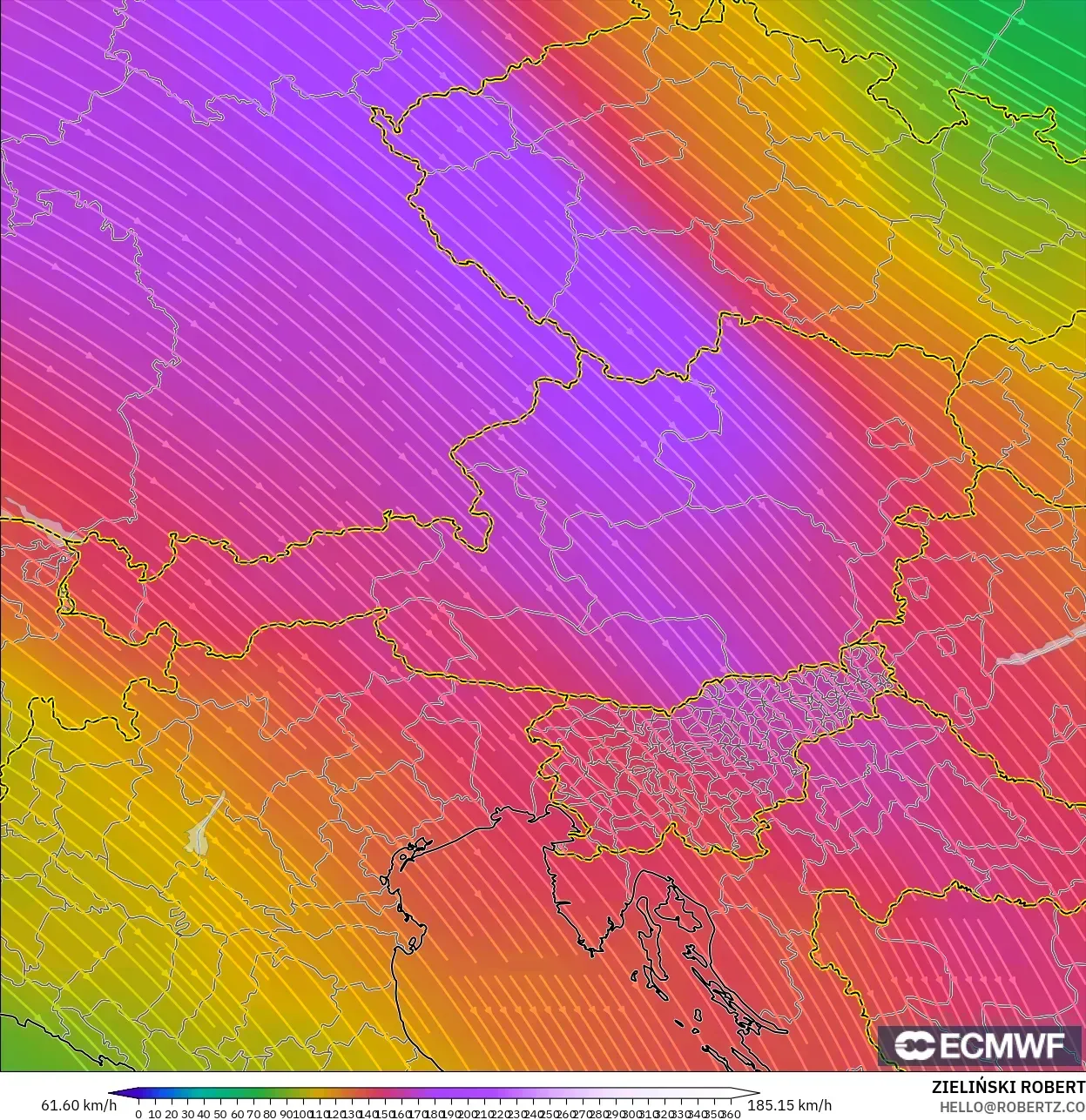 ECMWF IFS 0.25° modelo - Austria, Viento a 300 hPa (corriente en chorro)