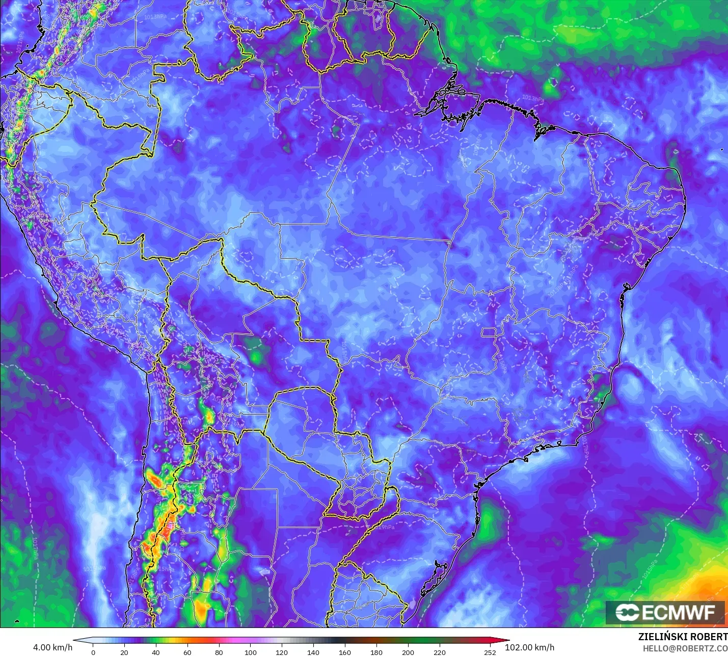 ECMWF IFS 0.25° modelo - Brasil, Ráfagas de viento