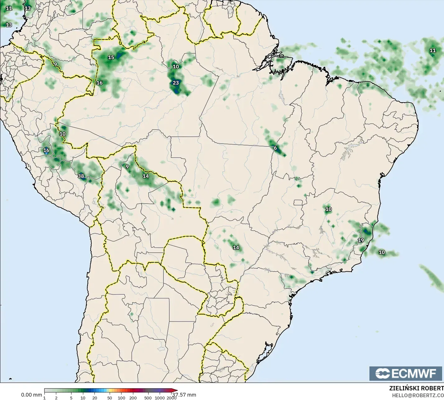 ECMWF IFS 0.25° modelo - Brasil, Acumulación de precipitación