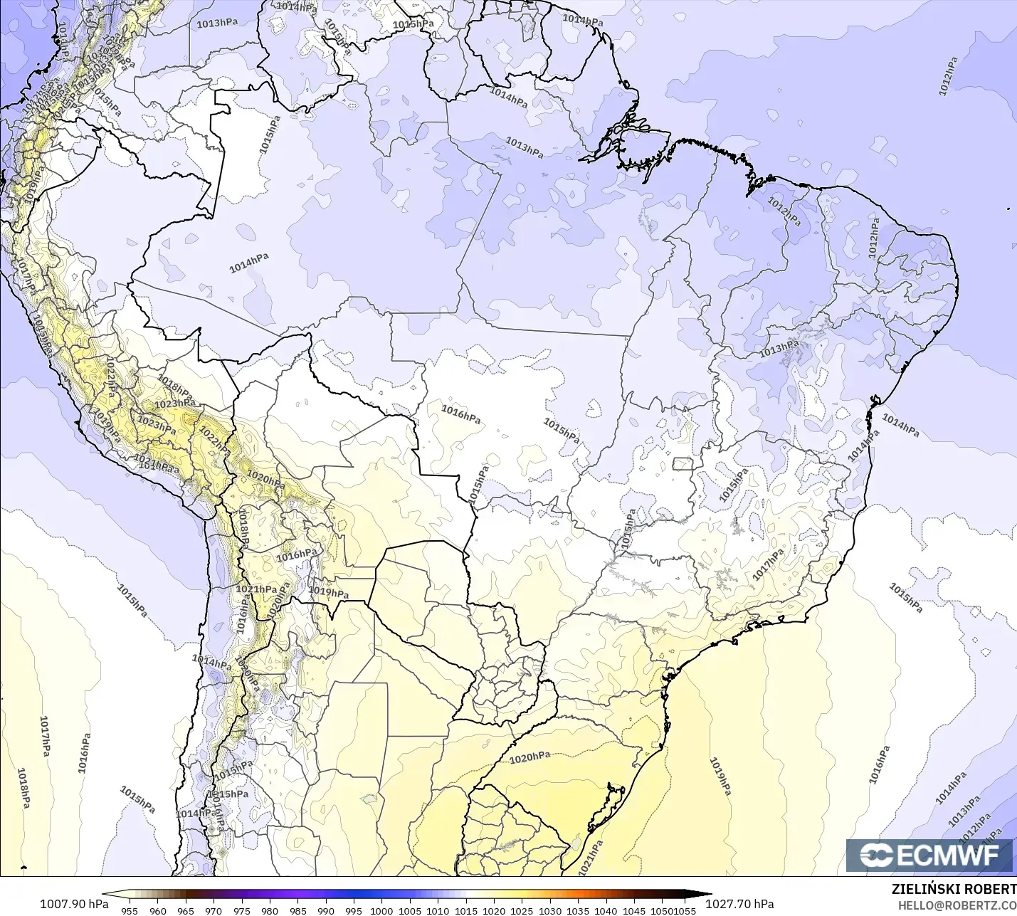 ECMWF IFS 0.25° modelo - Brasil, Presión