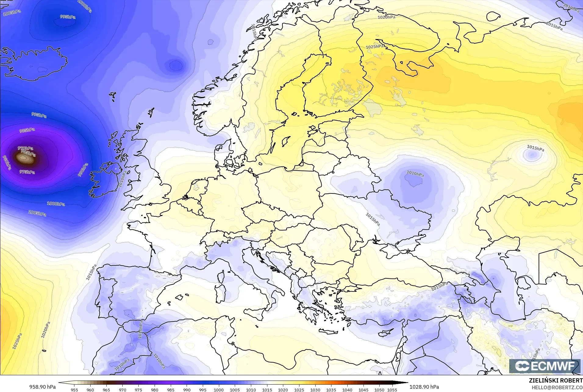 ECMWF IFS 0.25° modelo - Europa, Presión