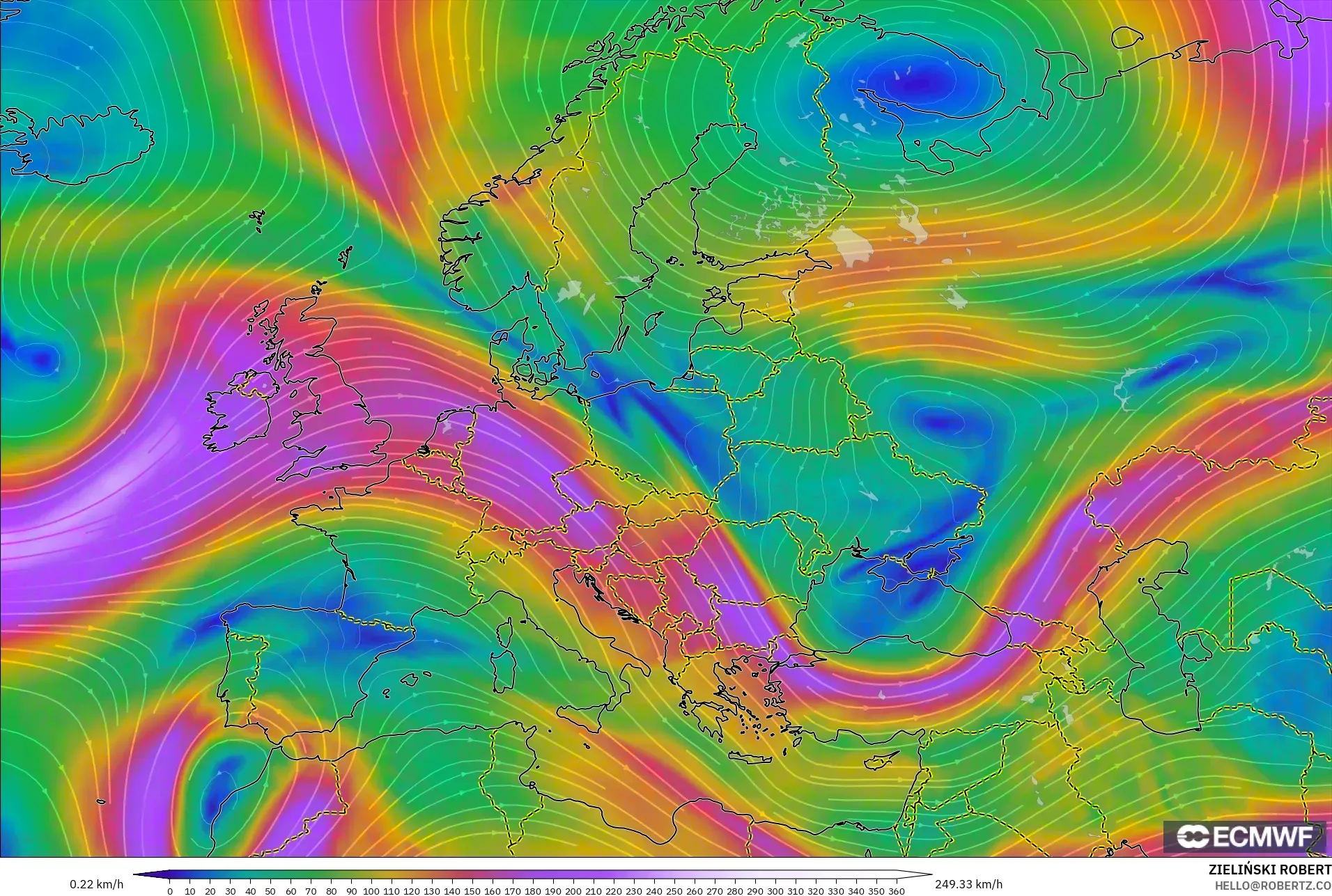 ECMWF IFS 0.25° modelo - Europa, Viento a 300 hPa (corriente en chorro)