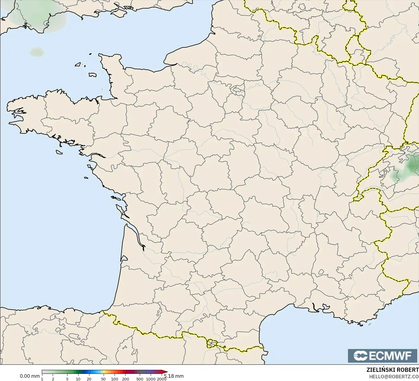 ECMWF IFS 0.25° modelo - Francia, Acumulación de precipitación