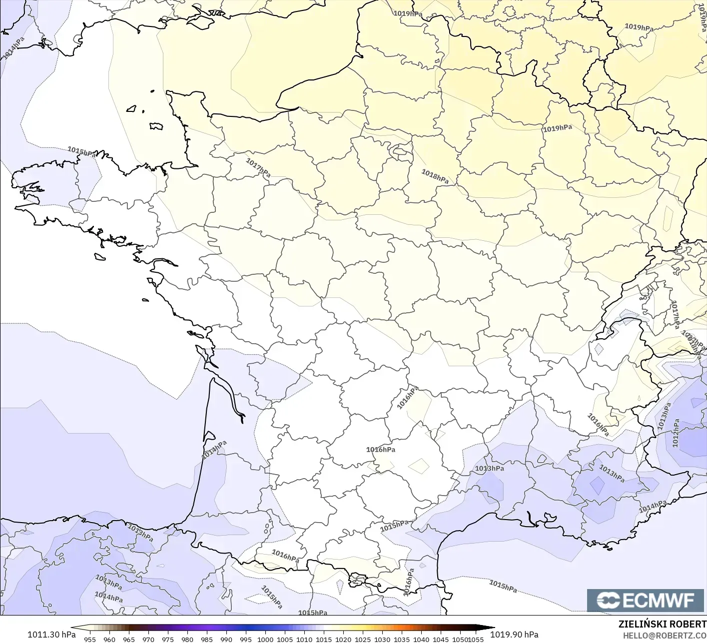 ECMWF IFS 0.25° modelo - Francia, Presión
