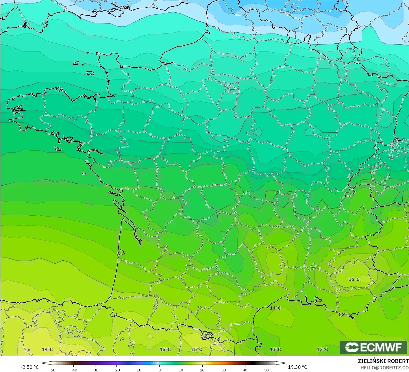 ECMWF IFS 0.25° modelo - Francia, Temperatura a 850 hPa