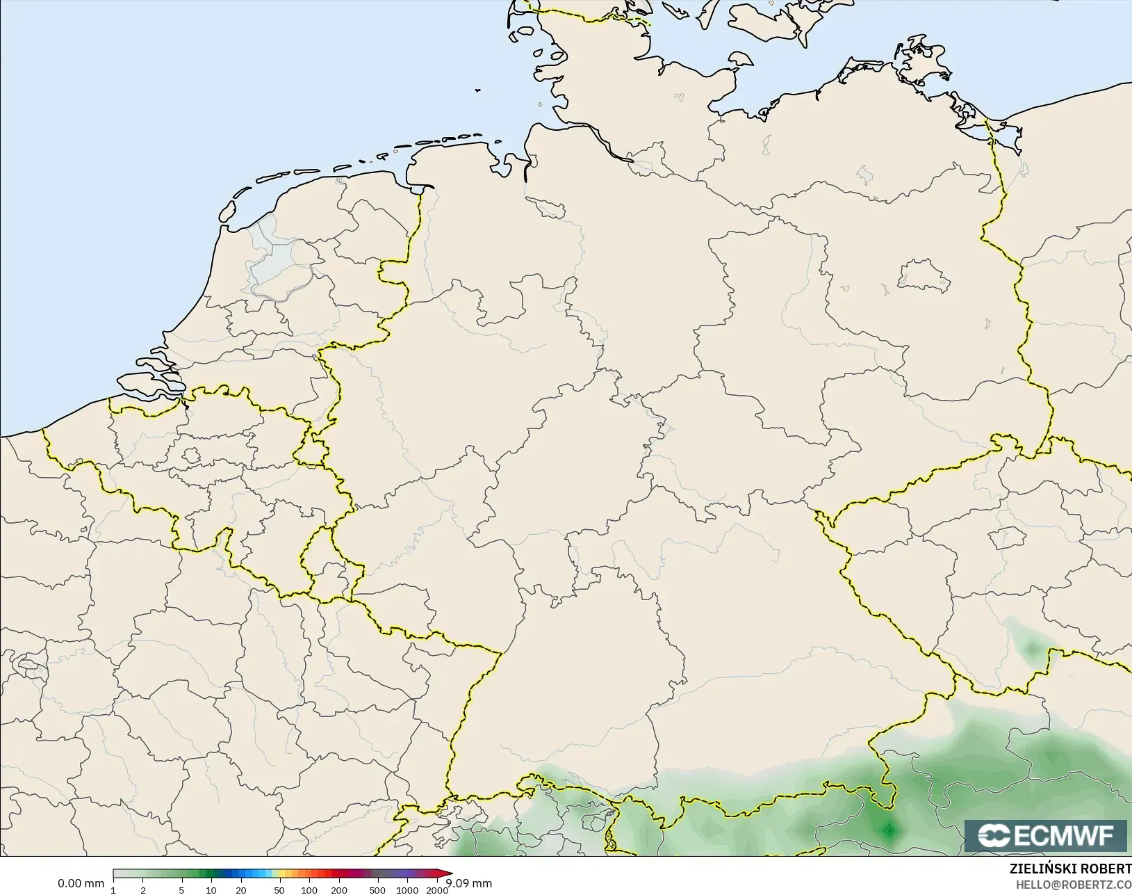 ECMWF IFS 0.25° modelo - Alemania, Acumulación de precipitación