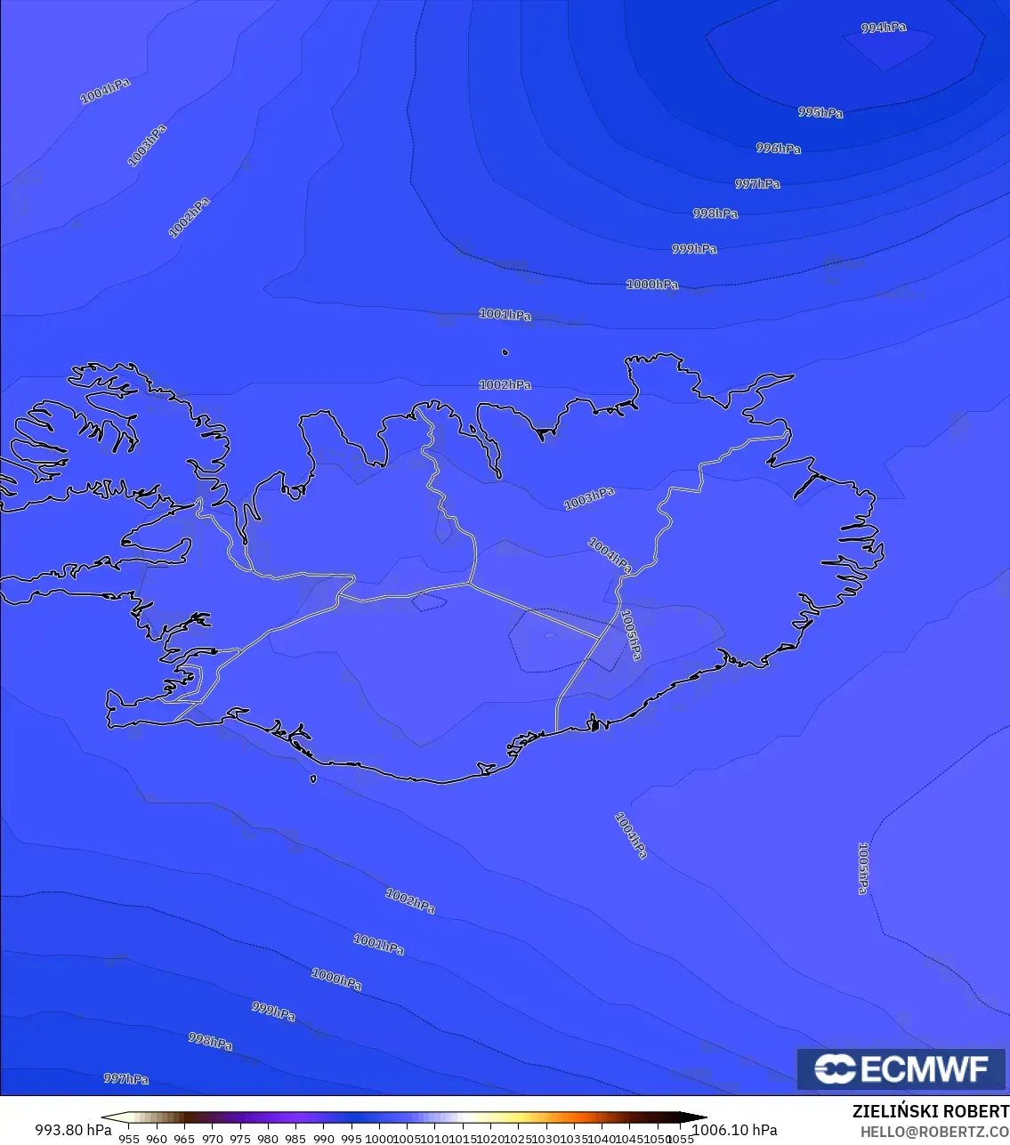 ECMWF IFS 0.25° modelo - Islandia, Presión