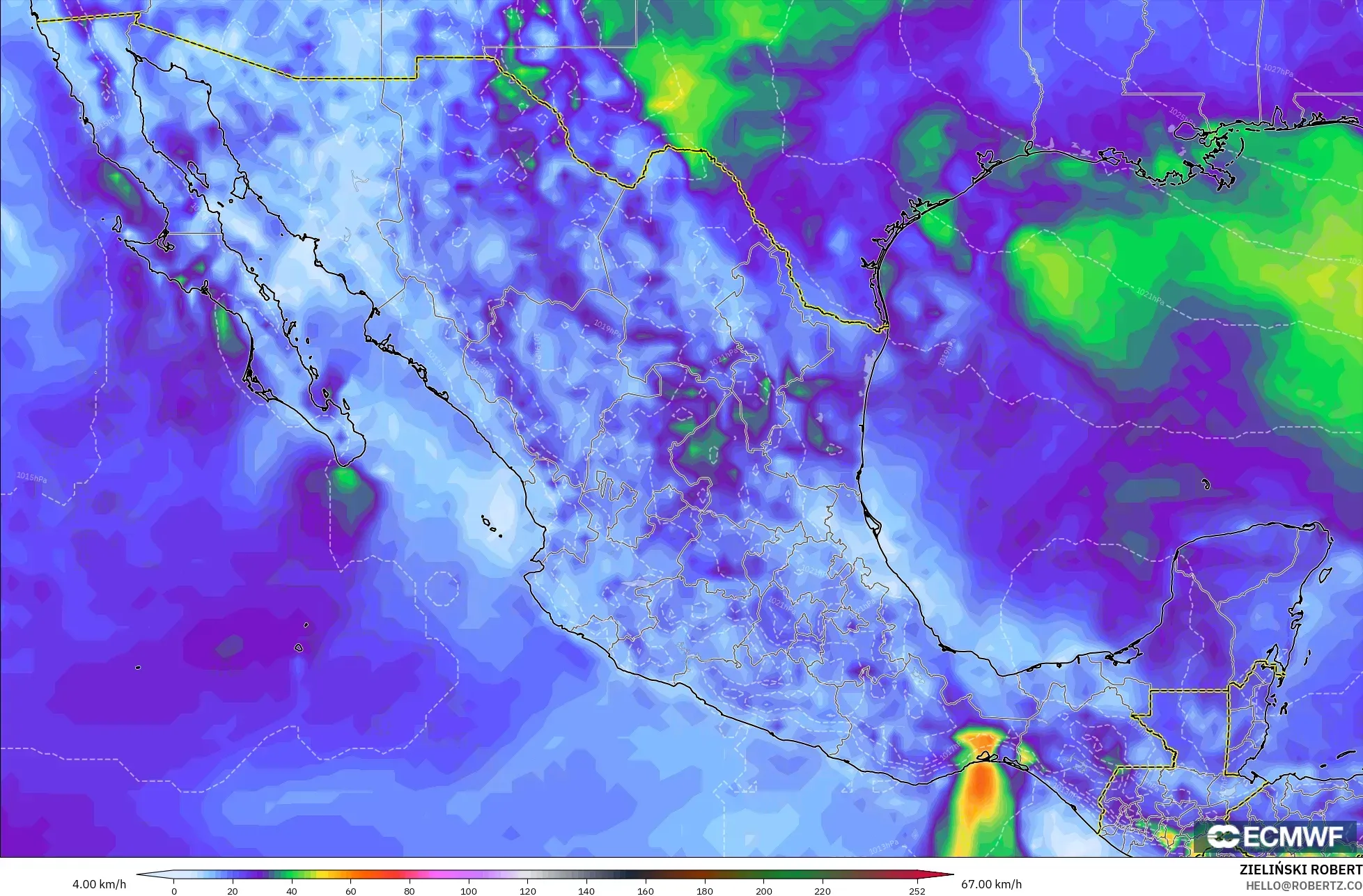 ECMWF IFS 0.25° modelo - México, Ráfagas de Viento Máximas