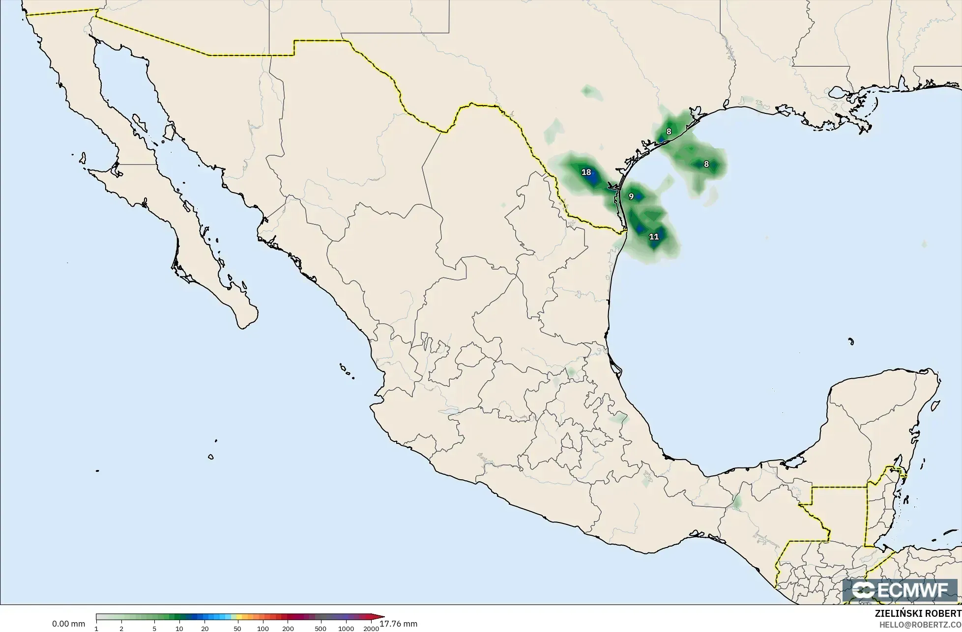 ECMWF IFS 0.25° modelo - México, Acumulación de precipitación