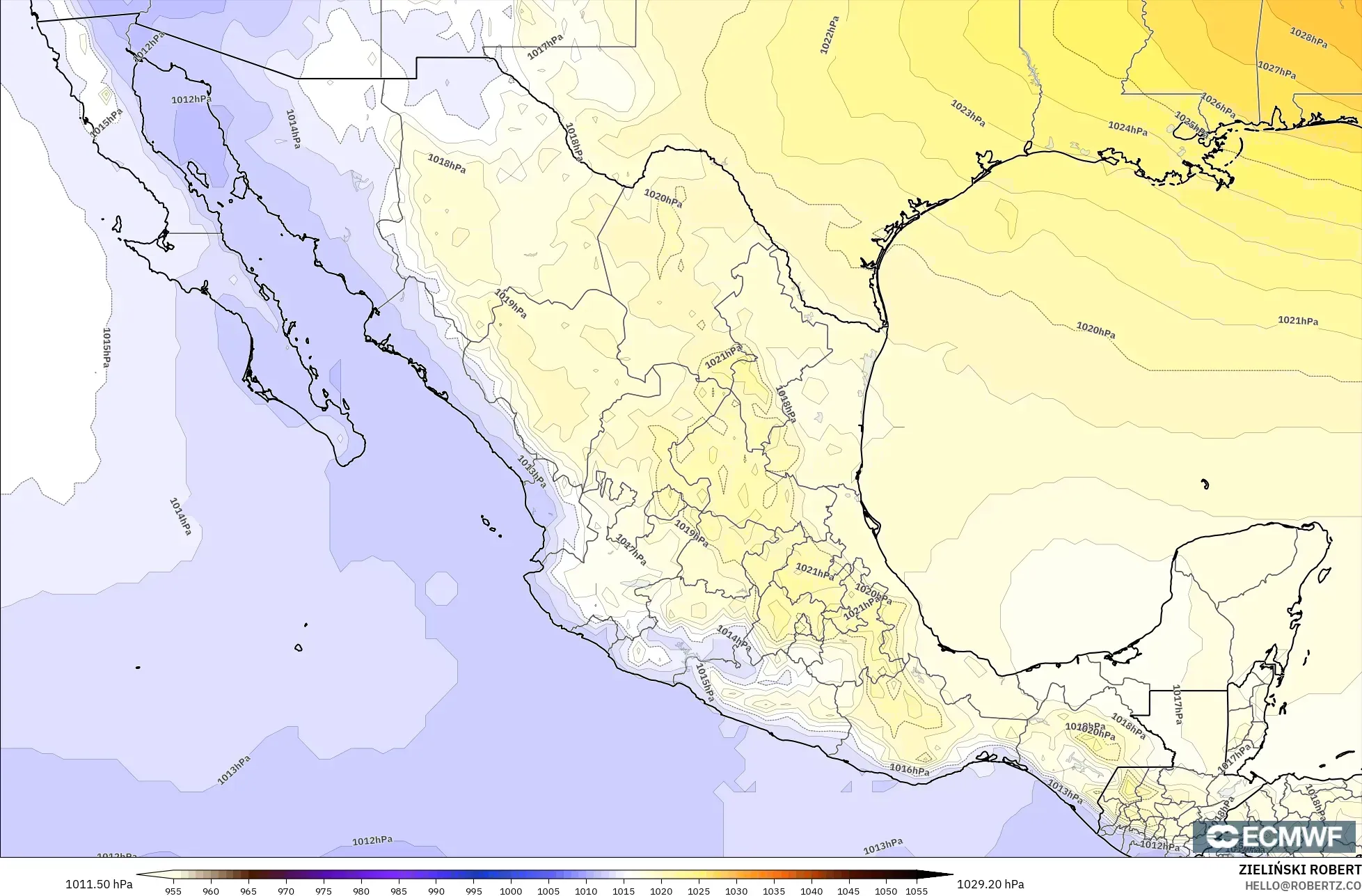 ECMWF IFS 0.25° modelo - México, Presión