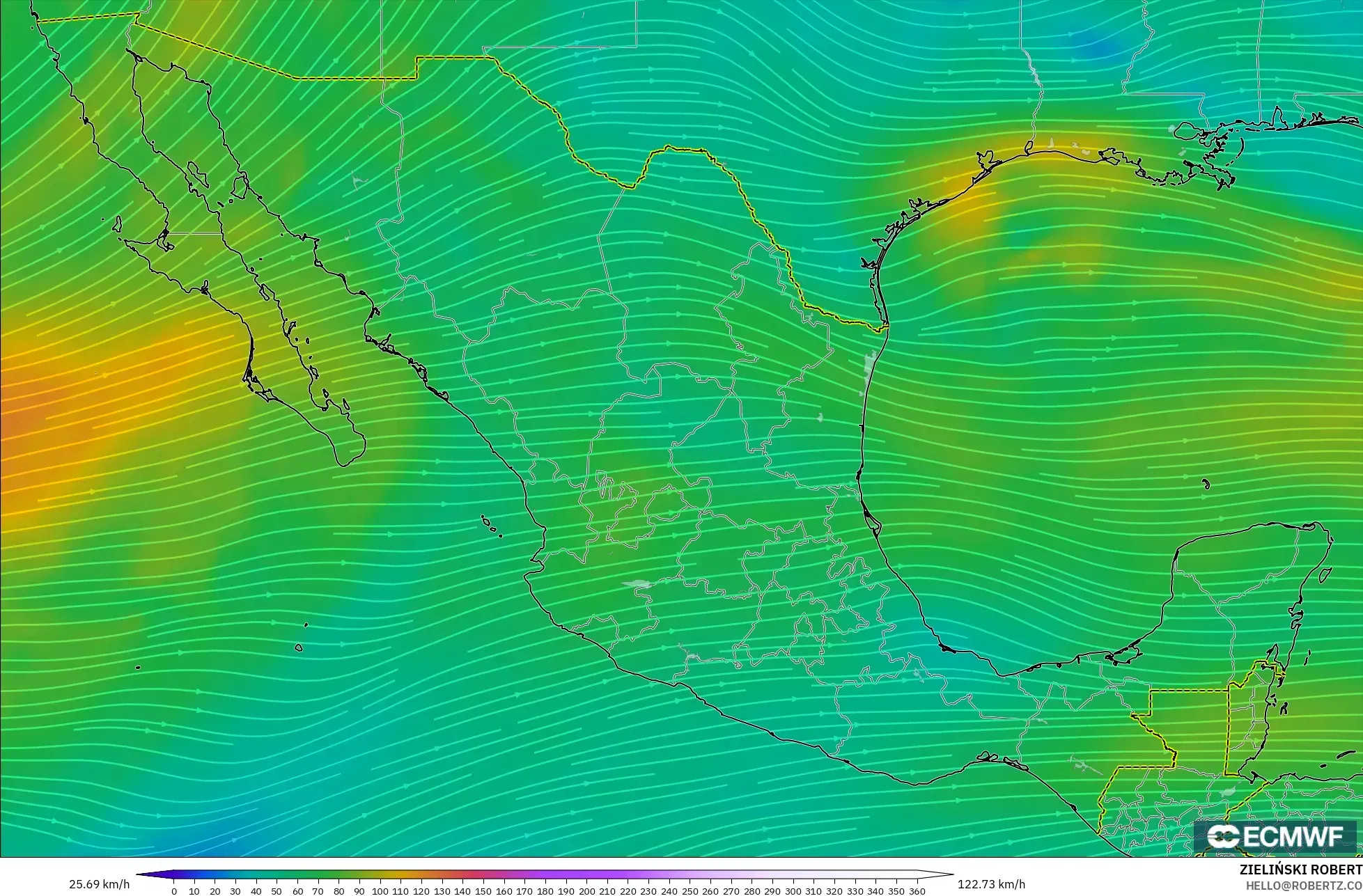 ECMWF IFS 0.25° modelo - México, Viento a 300 hPa (corriente en chorro)