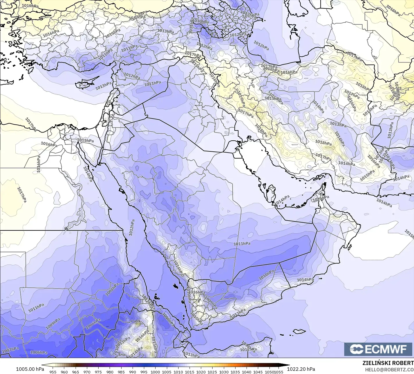 ECMWF IFS 0.25° modelo - Oriente Medio, Presión