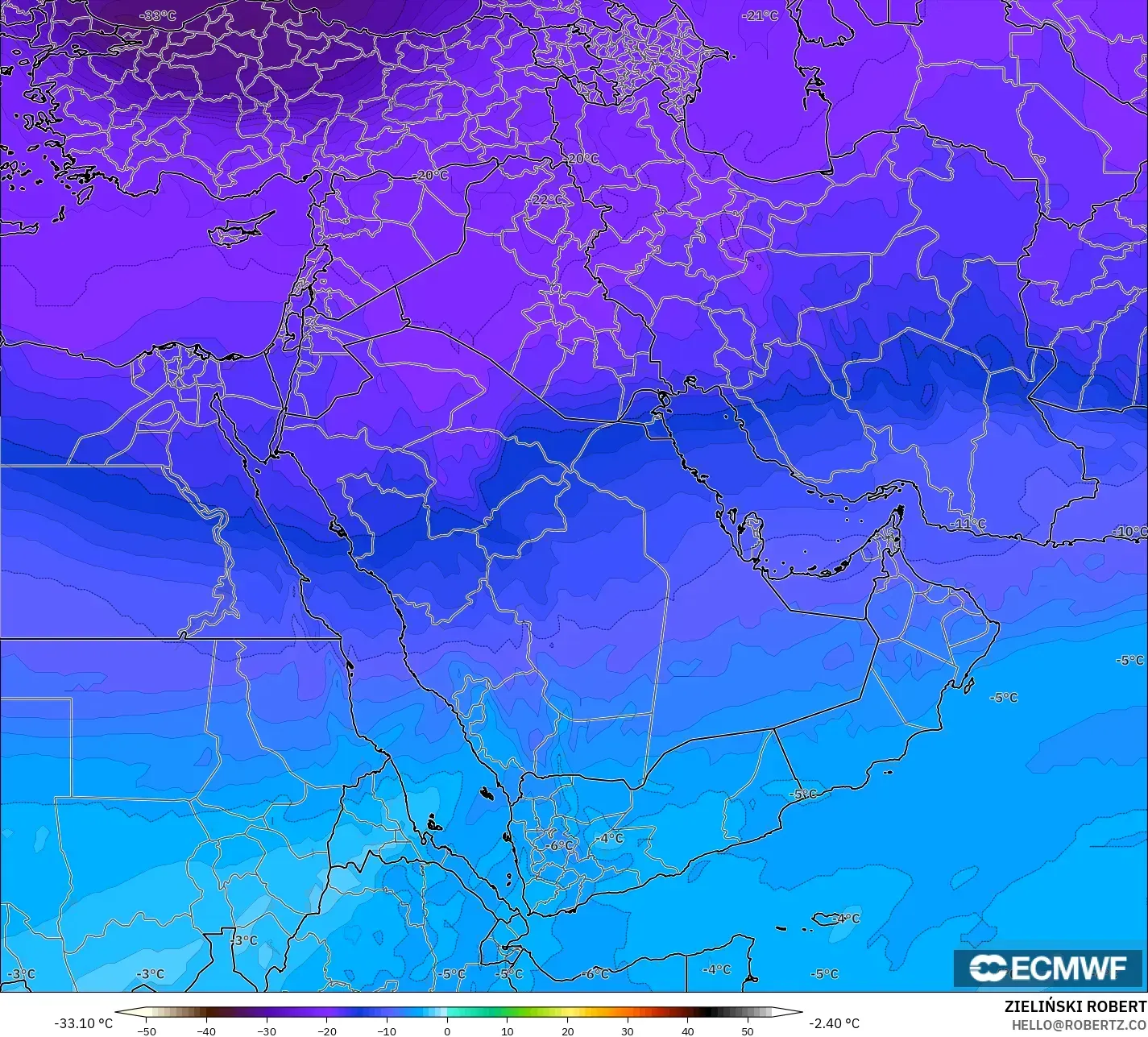 ECMWF IFS 0.25° modelo - Oriente Medio, Temperatura a 500 hPa