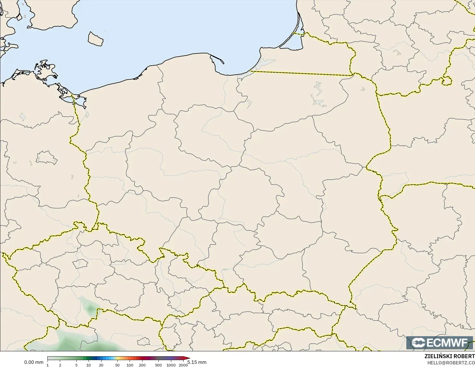 ECMWF IFS 0.25° modelo - Polonia, Acumulación de precipitación