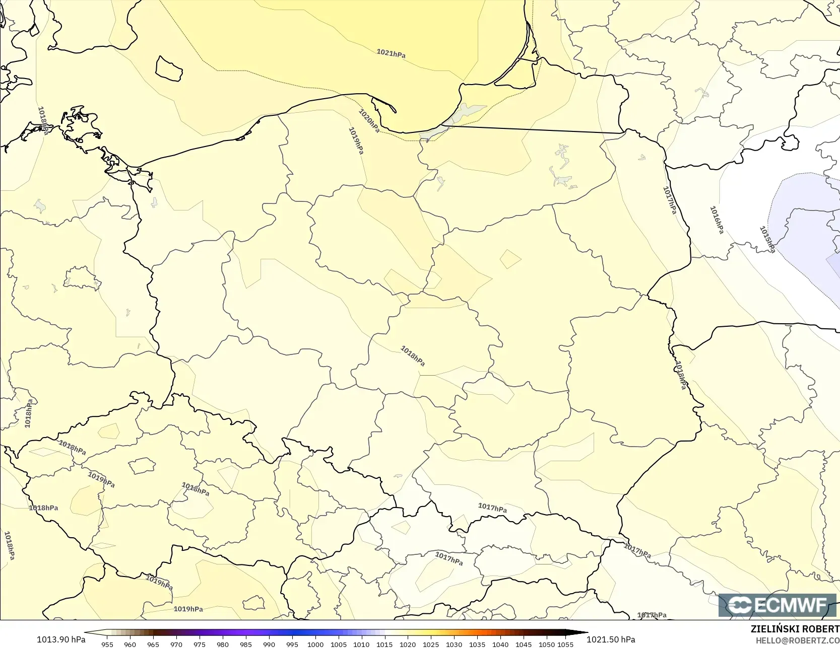 ECMWF IFS 0.25° modelo - Polonia, Presión