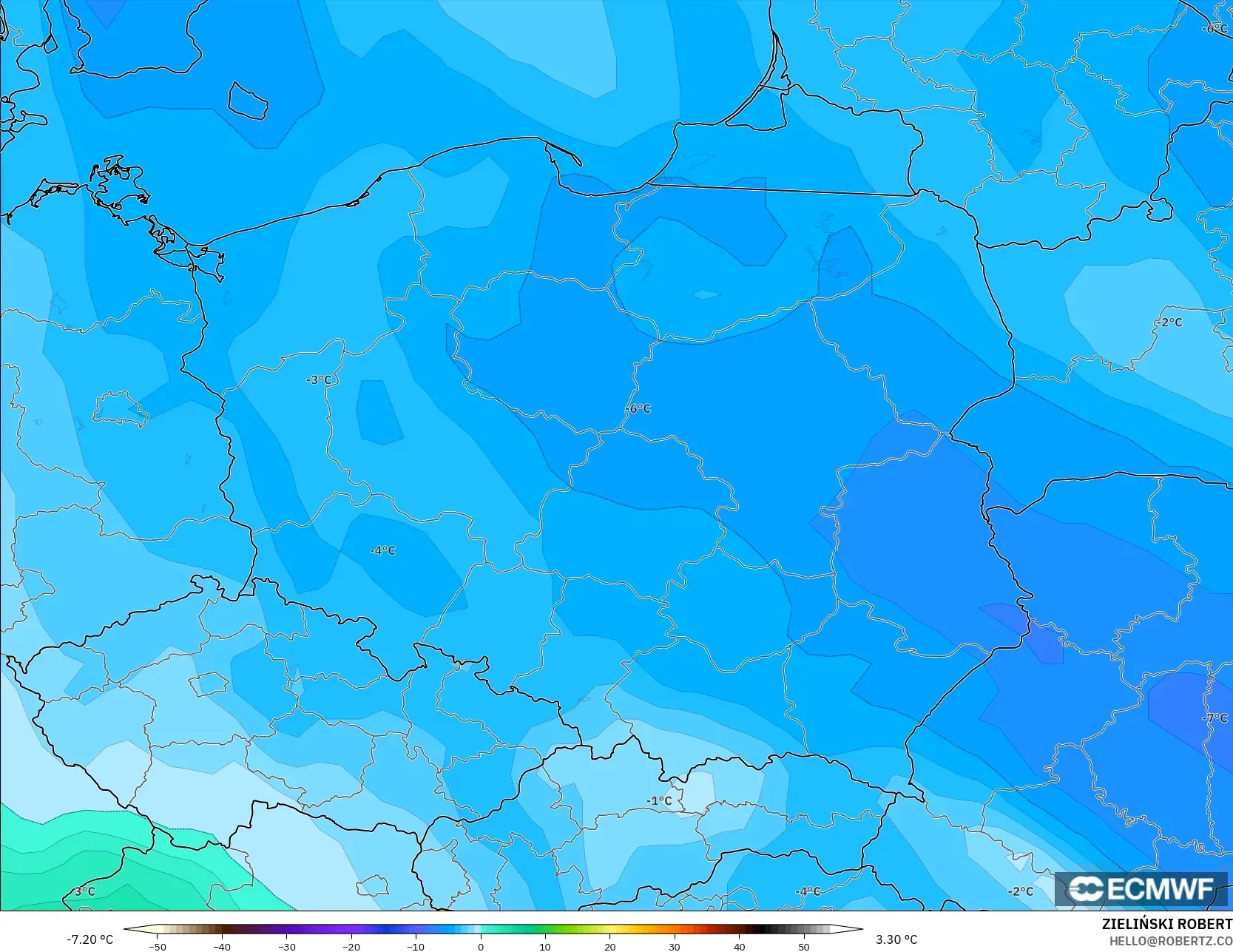 ECMWF IFS 0.25° modelo - Polonia, Temperatura a 850 hPa