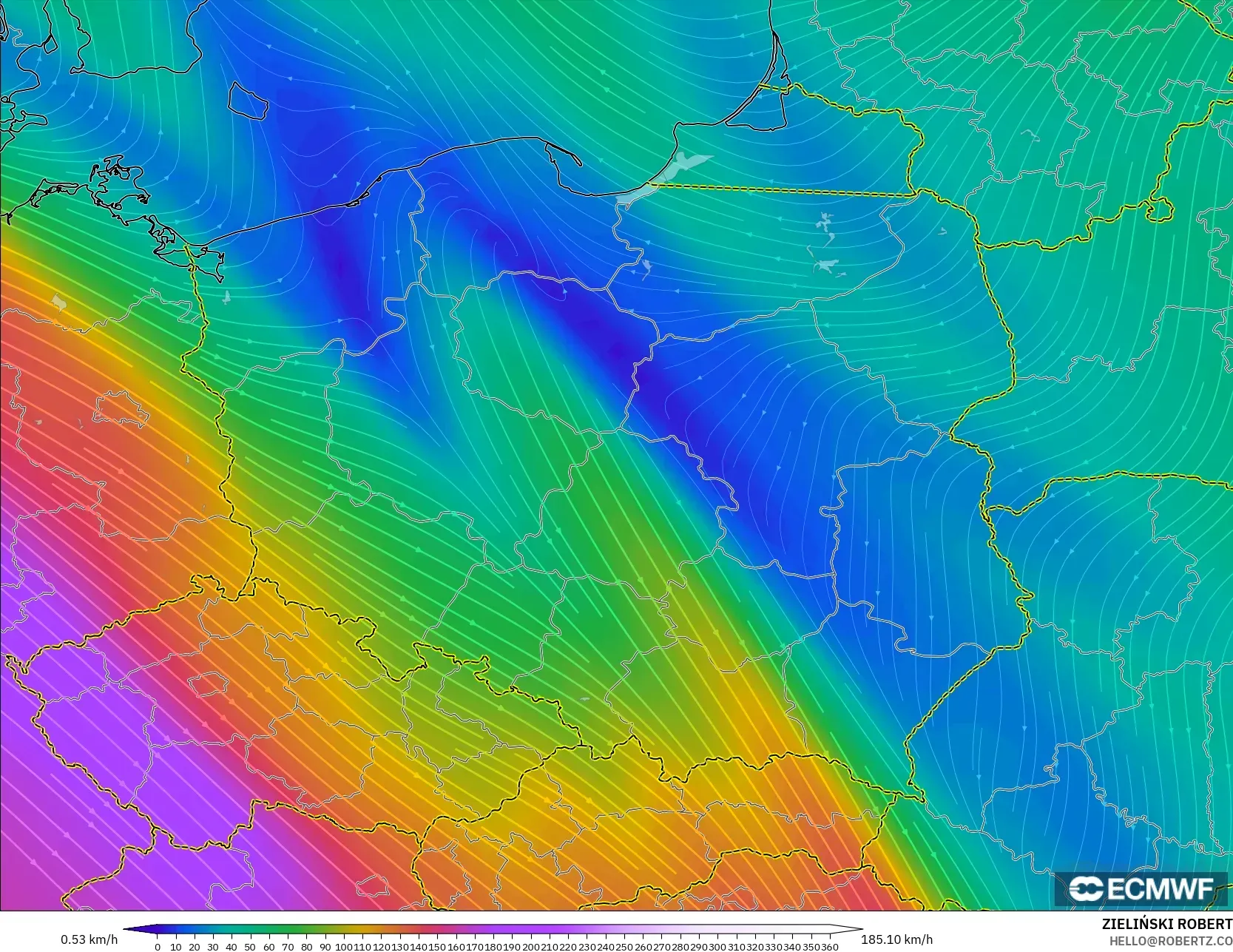 ECMWF IFS 0.25° modelo - Polonia, Viento a 300 hPa (corriente en chorro)