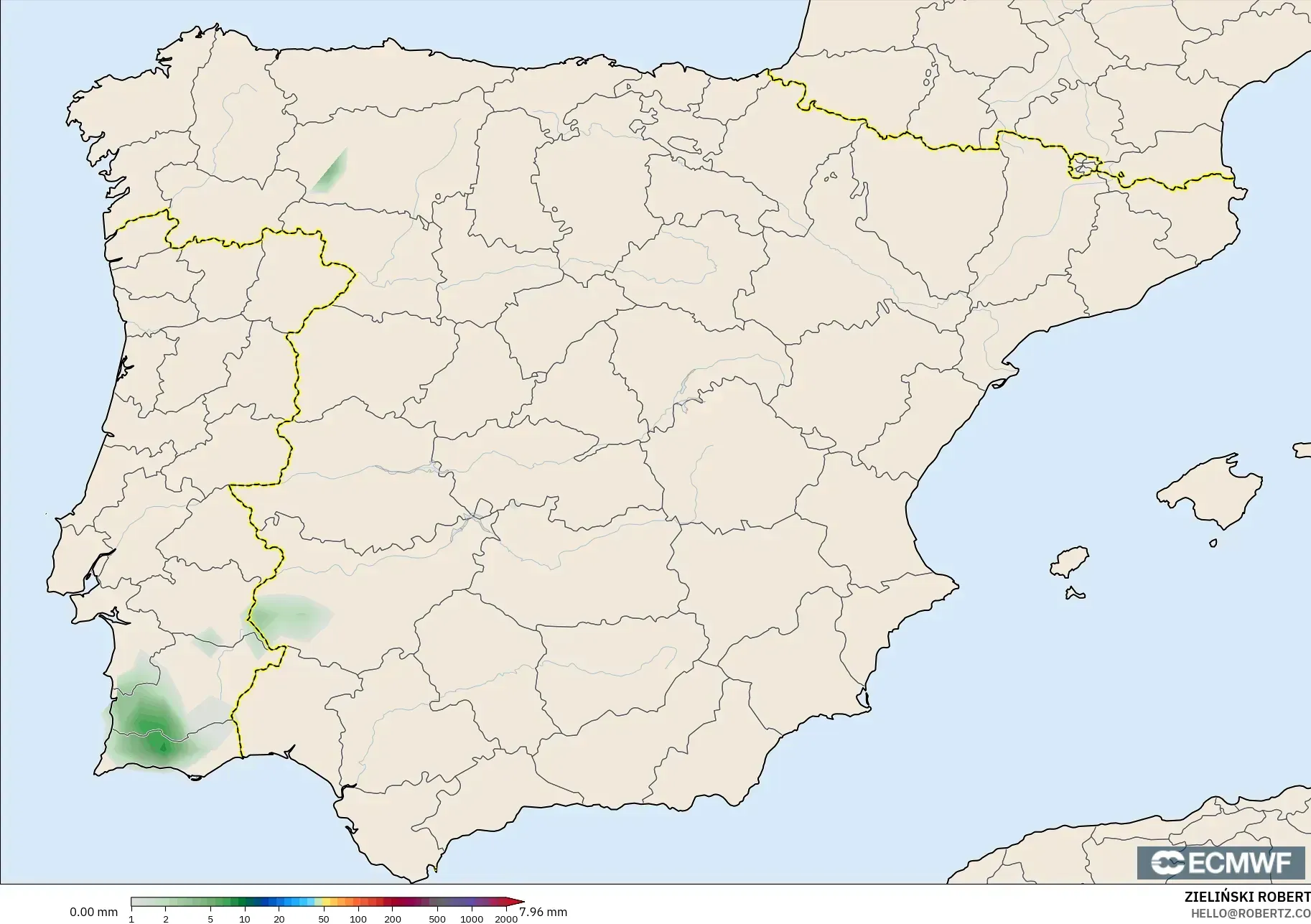 ECMWF IFS 0.25° modelo - España, Acumulación de precipitación