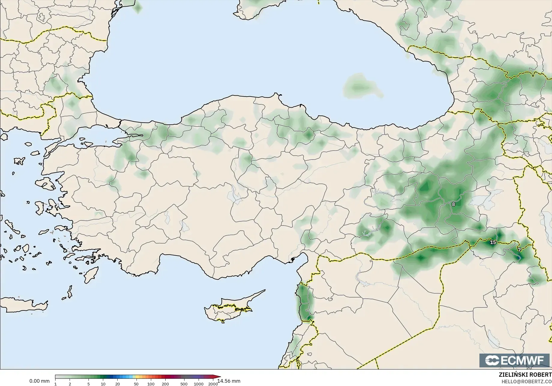 ECMWF IFS 0.25° modelo - Turquía, Acumulación de precipitación