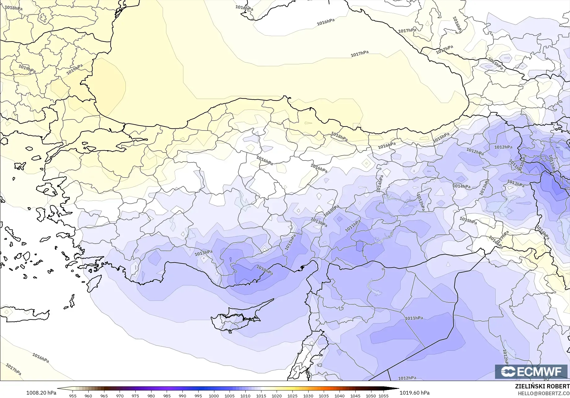 ECMWF IFS 0.25° modelo - Turquía, Presión