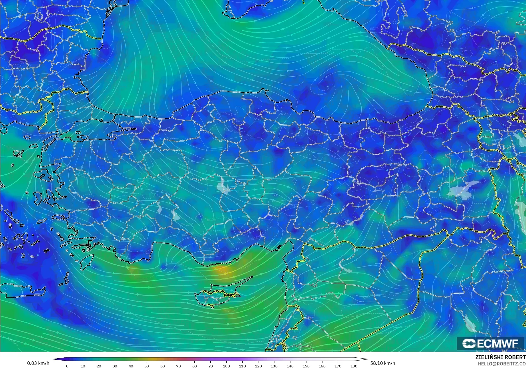 ECMWF IFS 0.25° modelo - Turquía, Viento a 10 m