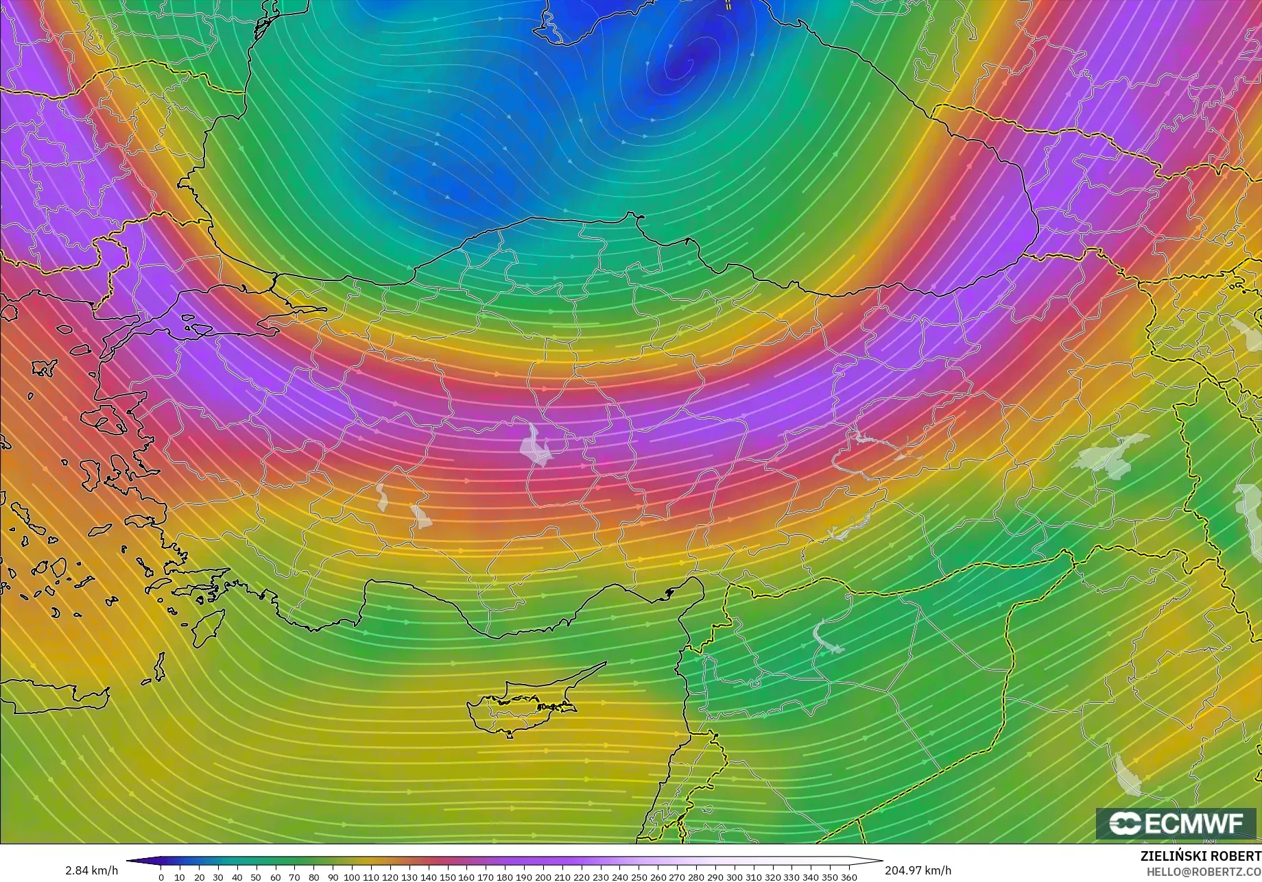 ECMWF IFS 0.25° modelo - Turquía, Viento a 300 hPa (corriente en chorro)