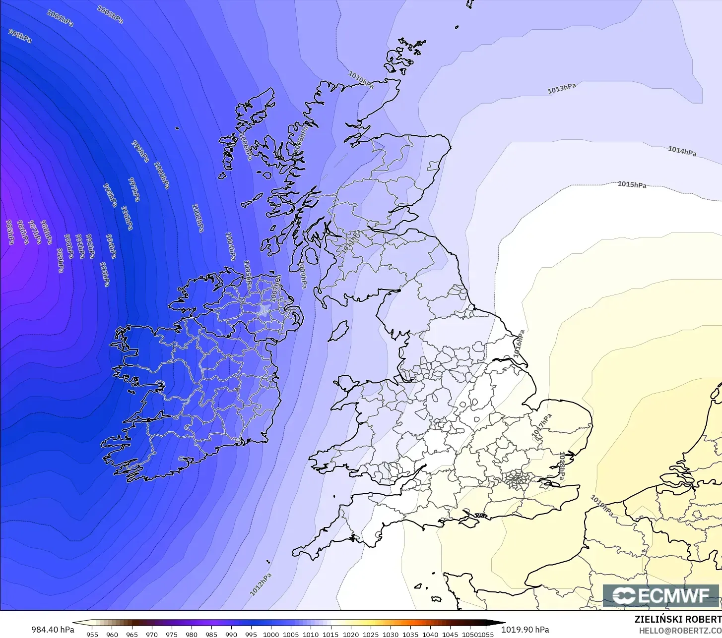 ECMWF IFS 0.25° modelo - Reino Unido, Presión