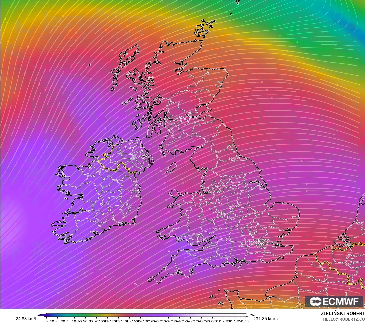 ECMWF IFS 0.25° modelo - Reino Unido, Viento a 300 hPa (corriente en chorro)