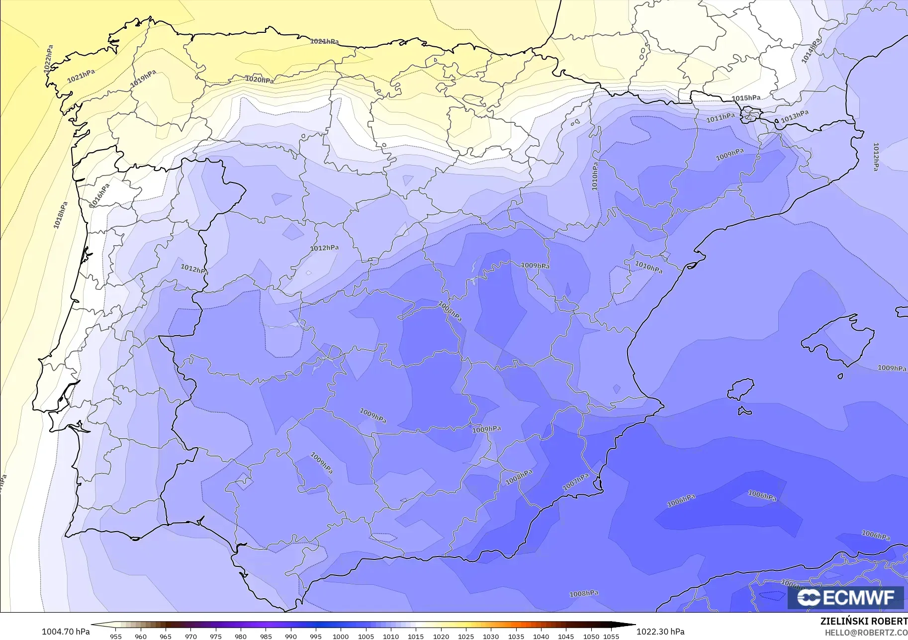 ECMWF IFS 0.25° modelo - España, Presión