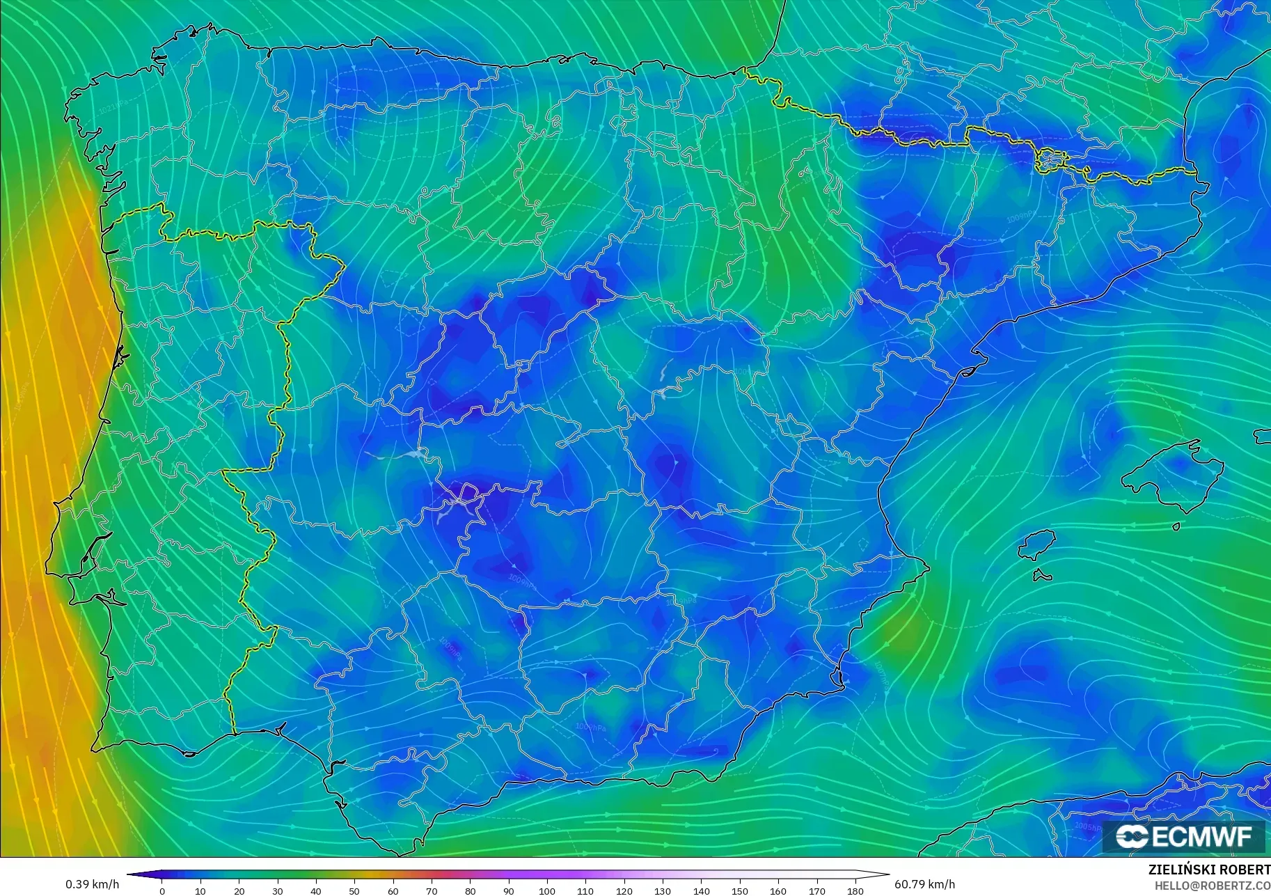 ECMWF IFS 0.25° modelo - España, Viento a 10 m